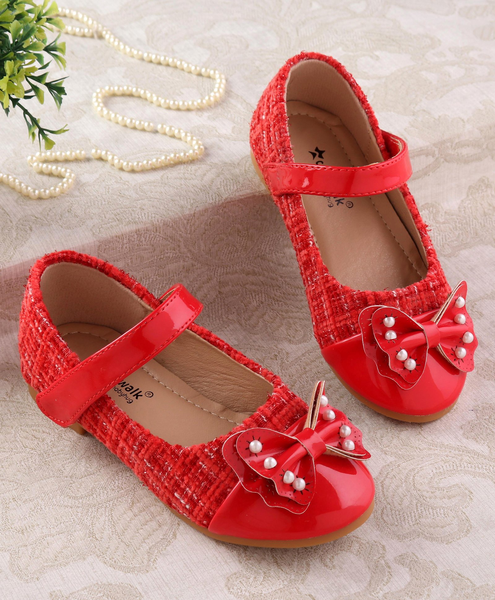 Cute Walk by Babyhug Ballerinas with Velcro Closure & Bow Applique - Red-image-39
