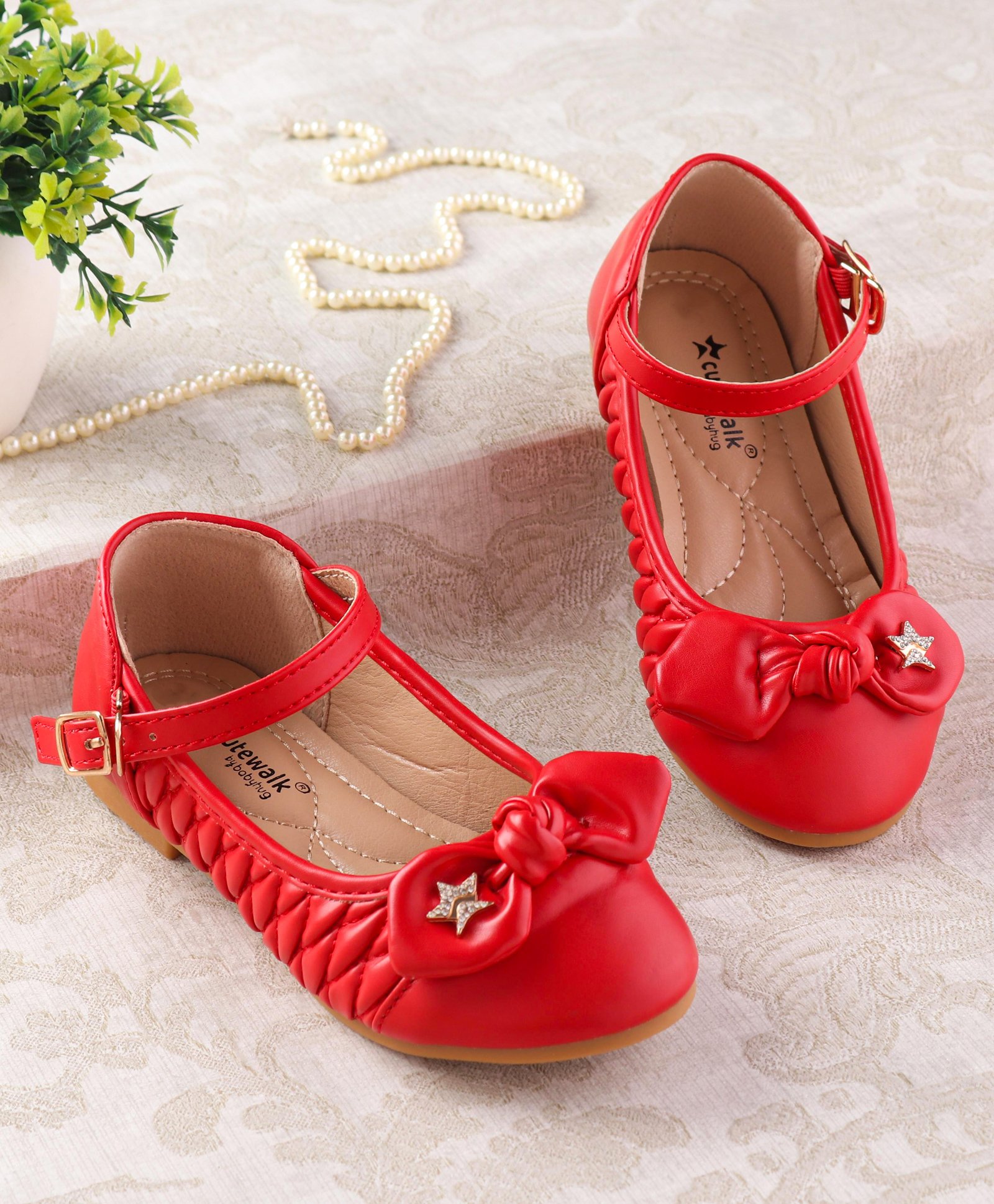 Cute Walk By Babyhug Ballerinas With Buckle Closure & Bow Applique - Red-image-41