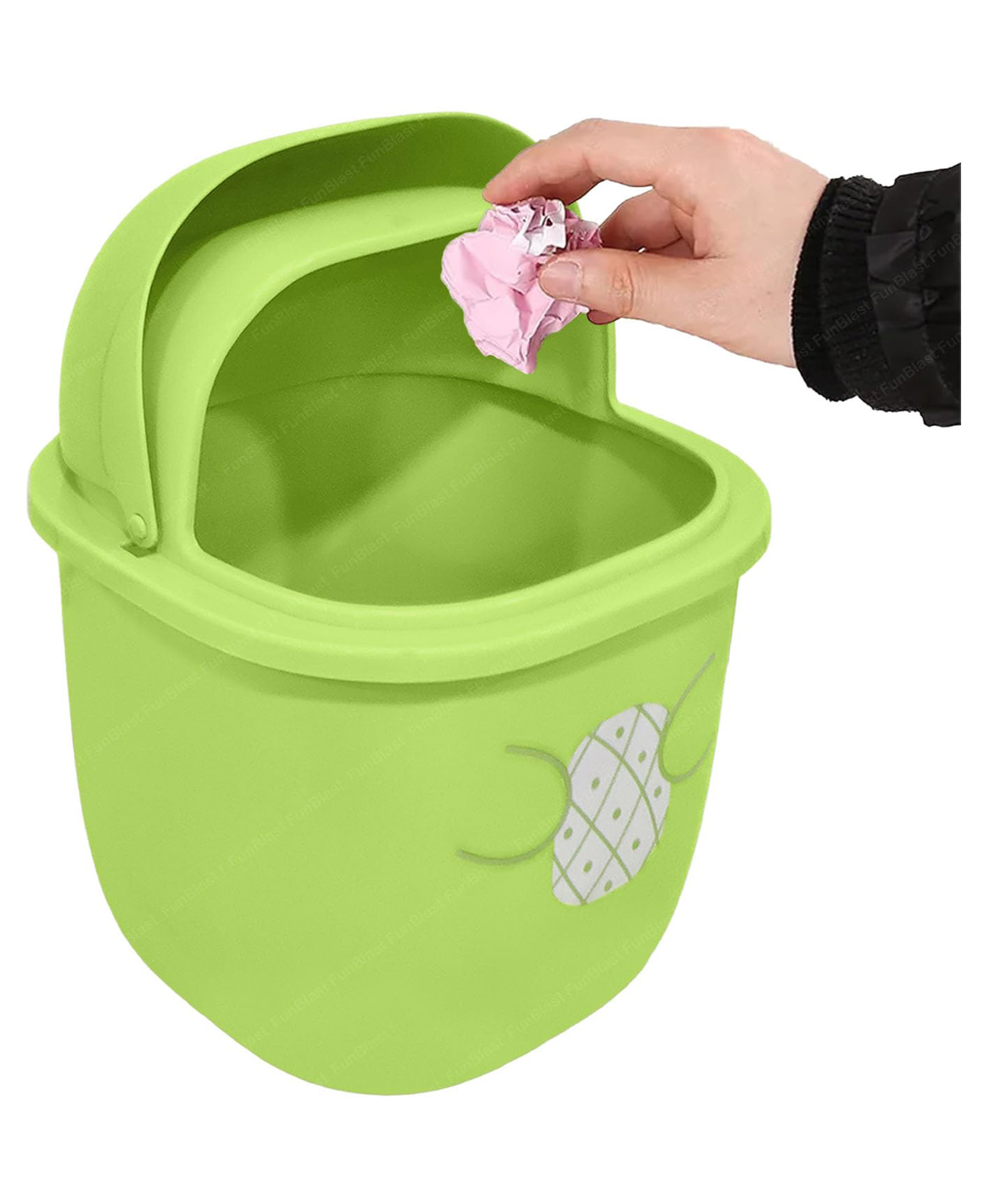 Funeiko Cartoon Theme Mini Table Dustbin with Swing Top Lid  Green-image-35