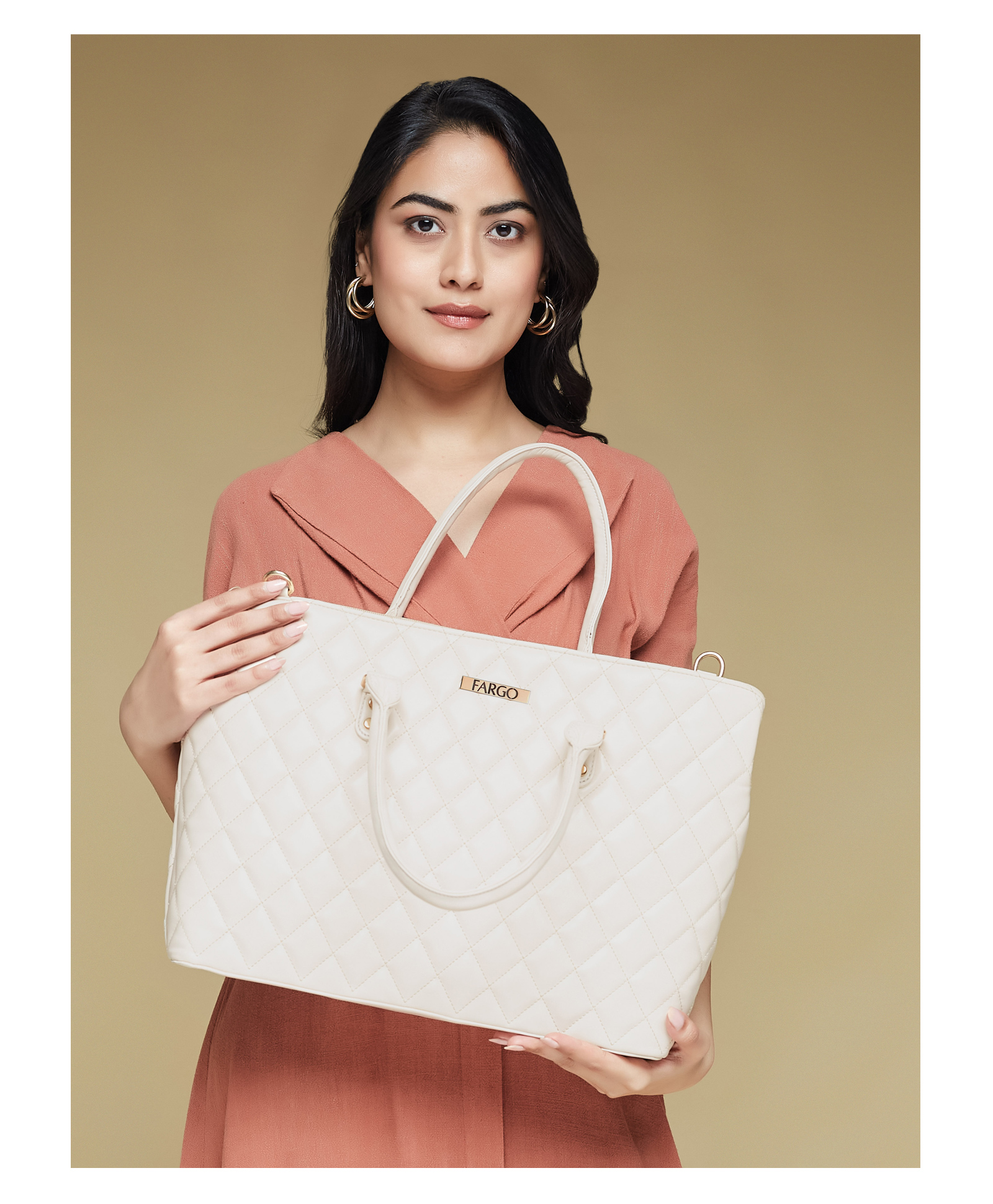Fargo Women Beige Messenger Bag 10L Capacity Laptop Handbag-image-5