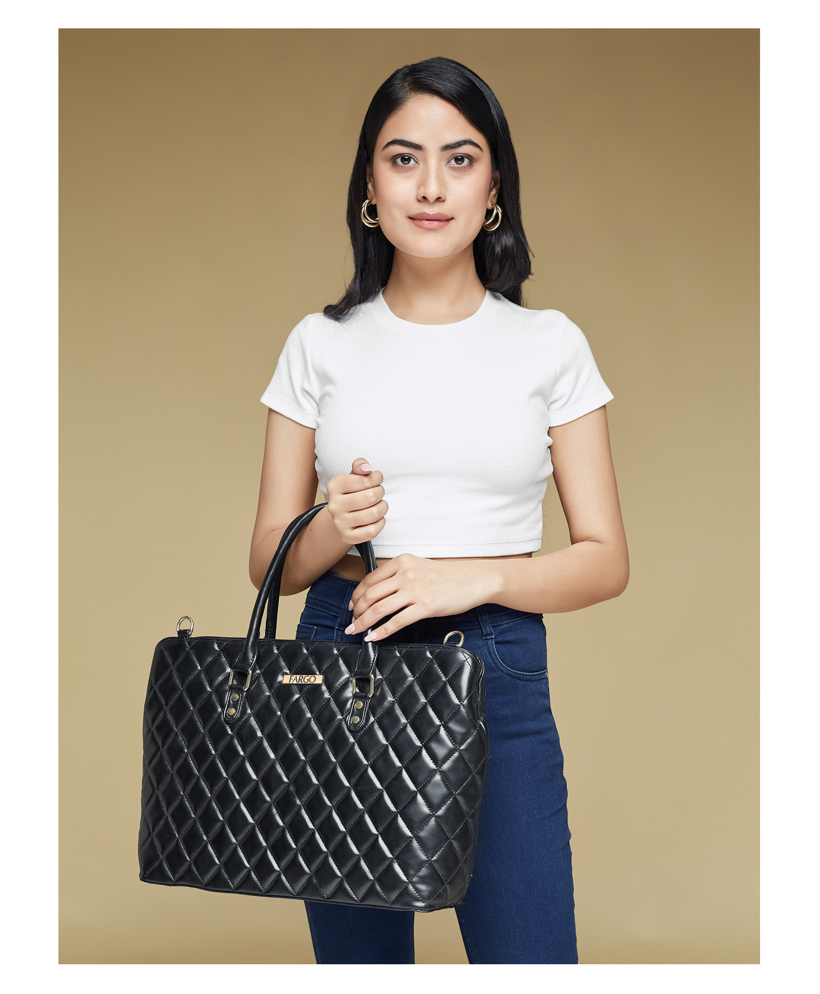 Fargo Women Black Messenger Bag 10L Capacity Laptop Handbag-image-3