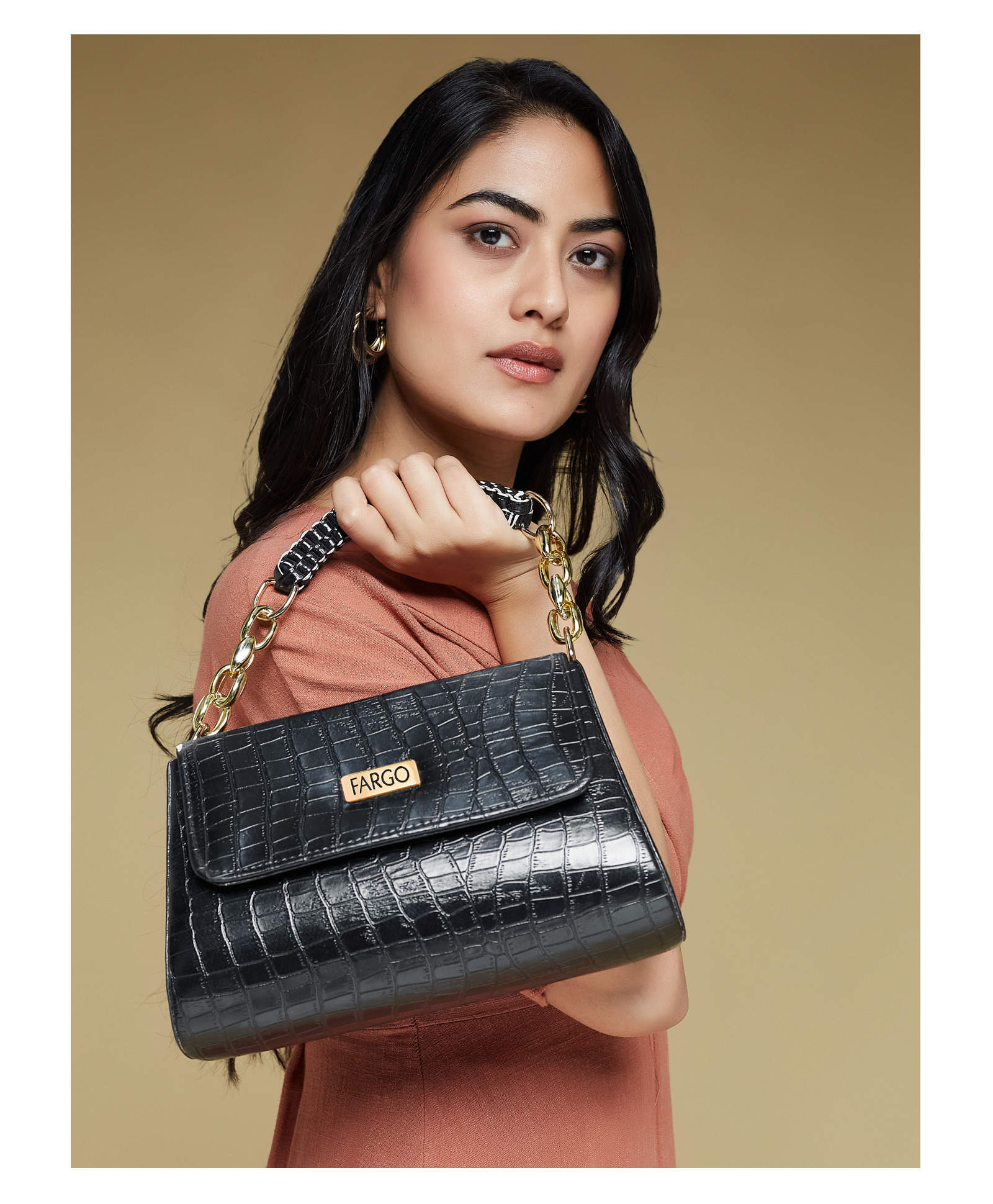 Fargo Women Black Croco Textured Sling Bag 5L Capacity-image-33