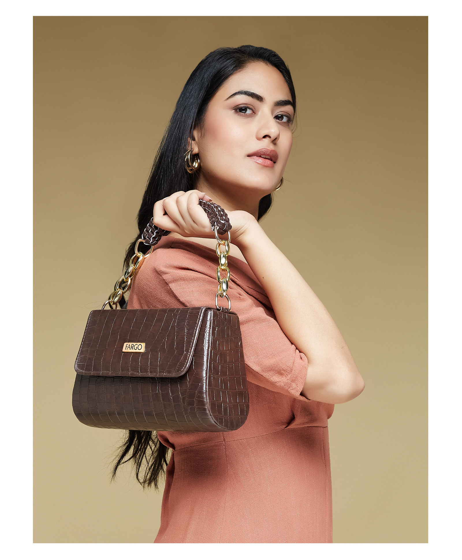 Fargo Women Brown Croco Textured  Sling Bag 5L Capacity-image-34