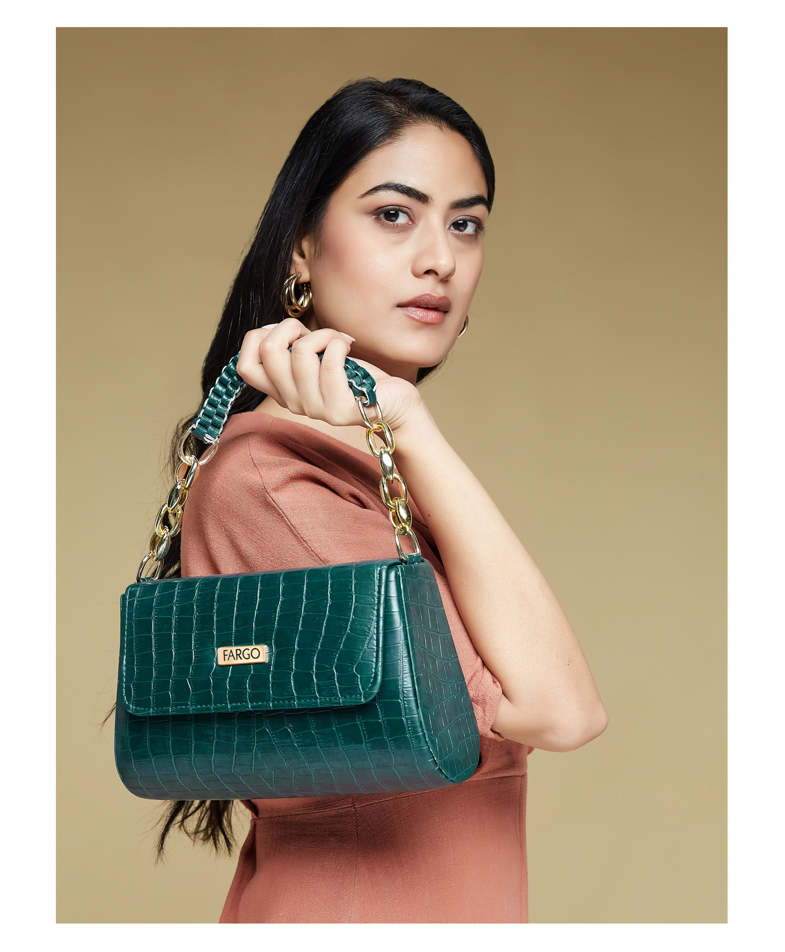 Fargo Women Green Croco Textured Sling Bag 5L Capacity-picture-12