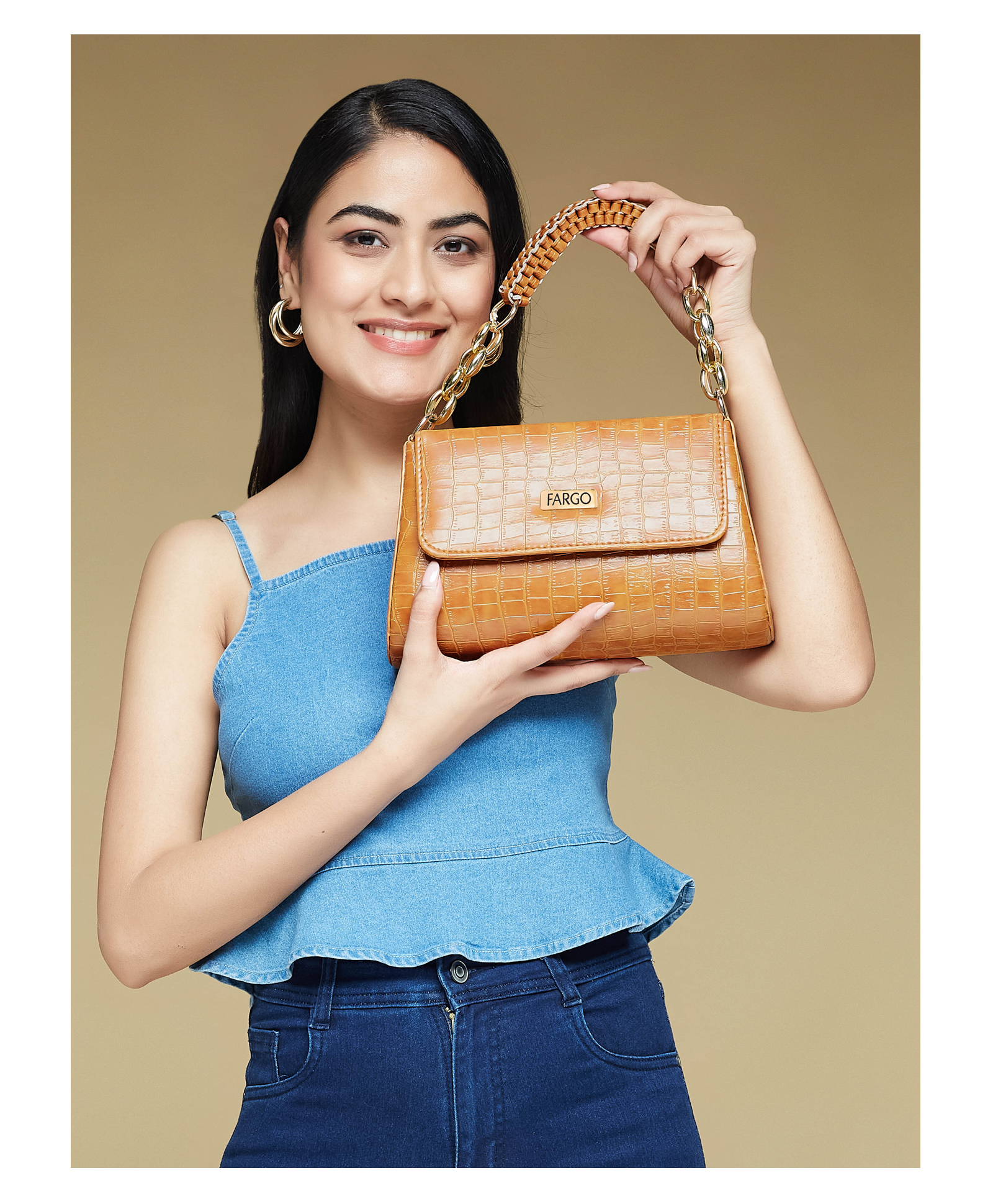 Fargo Women Orange Croco Textured Sling Bag 5L Capacity-image-32