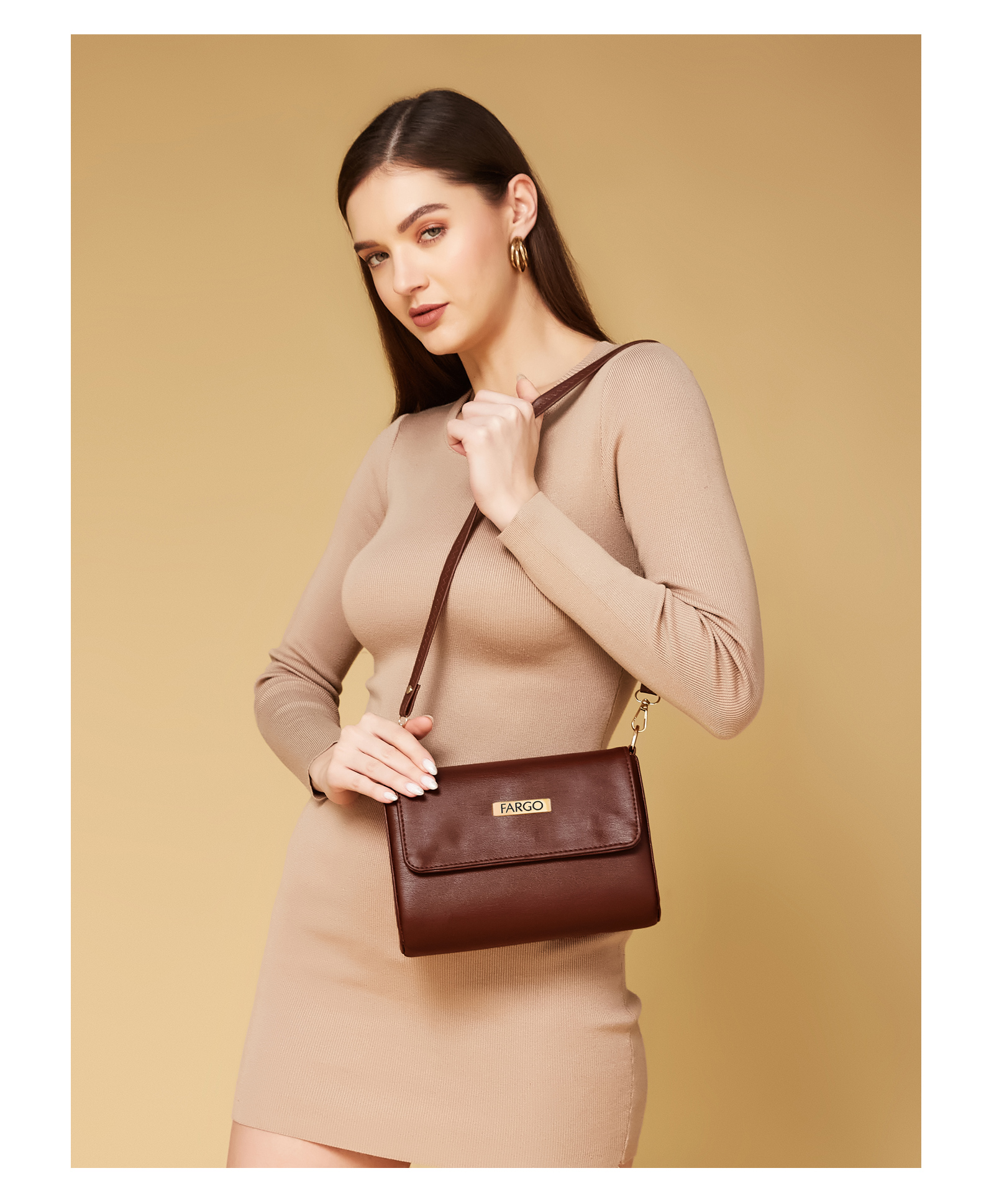 Fargo Women Plain Brown Sling Bag 5L Capacity-image-3