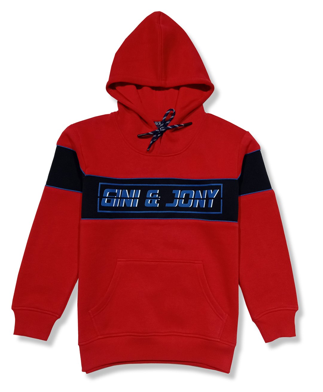 GINI & JONY Cotton Knit Full Sleeves Hooded Sweatshirt With Brand Name Print - Red-image-48