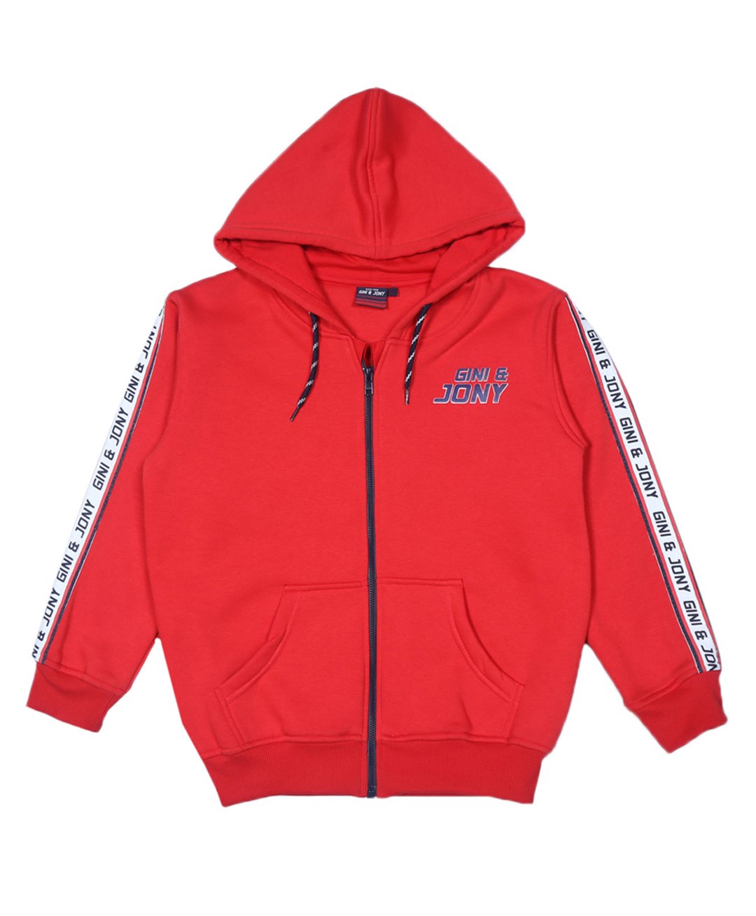 GINI & JONY Cotton Knit Full Sleeves Hoddie with Text Print- Red-picture-11