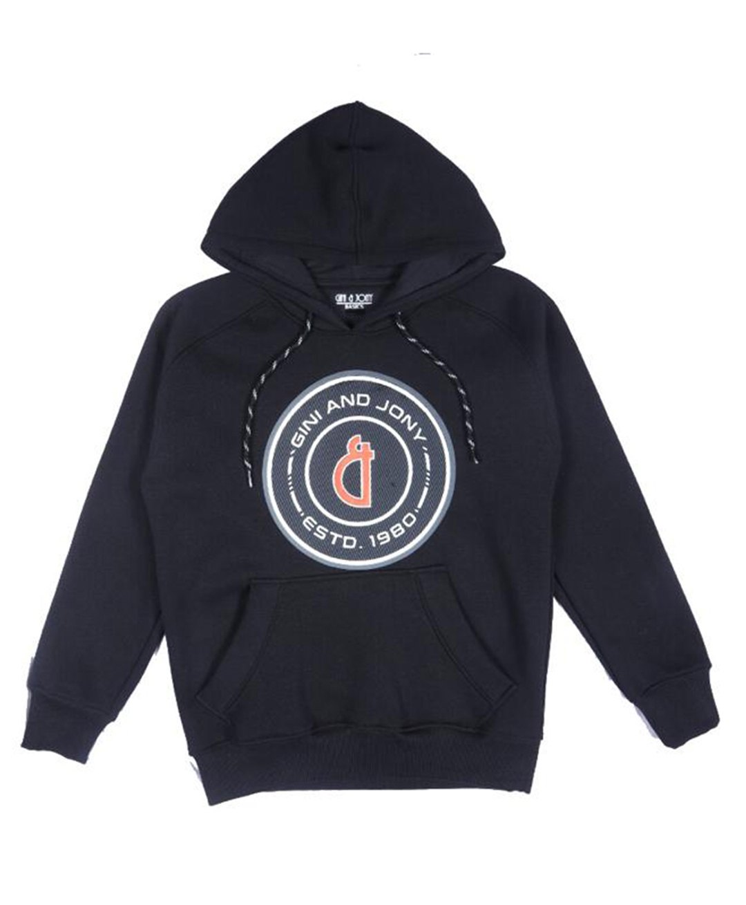 GINI & JONY Cotton Knit Full Sleeves Pullover Hooded Sweatshirt With Brand Logo Print - Black-image-45