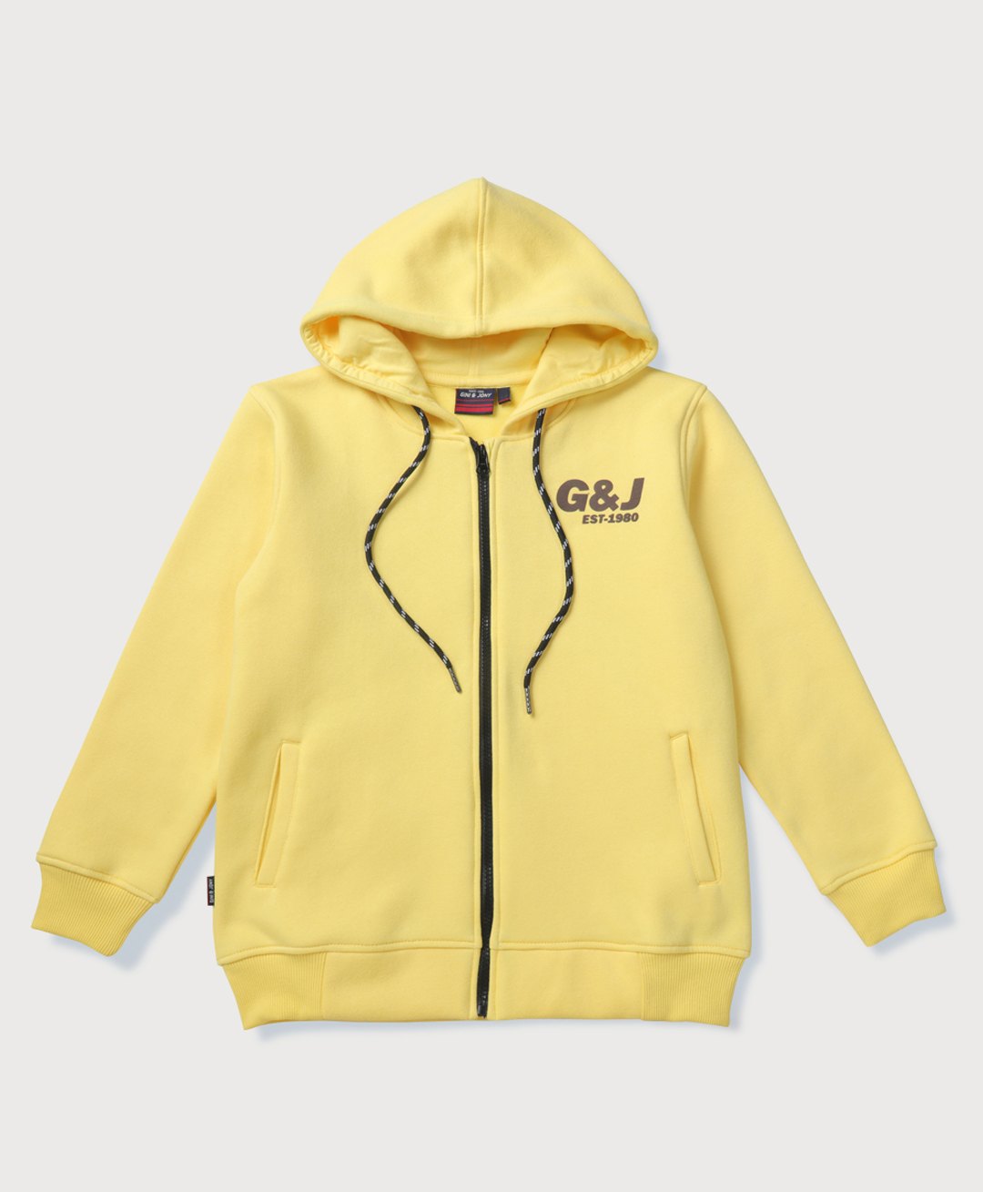 GINI & JONY Cotton Knit Full Sleeves Front Open Hooded Sweatshirt With Brand Name Print - Yellow-picture-20