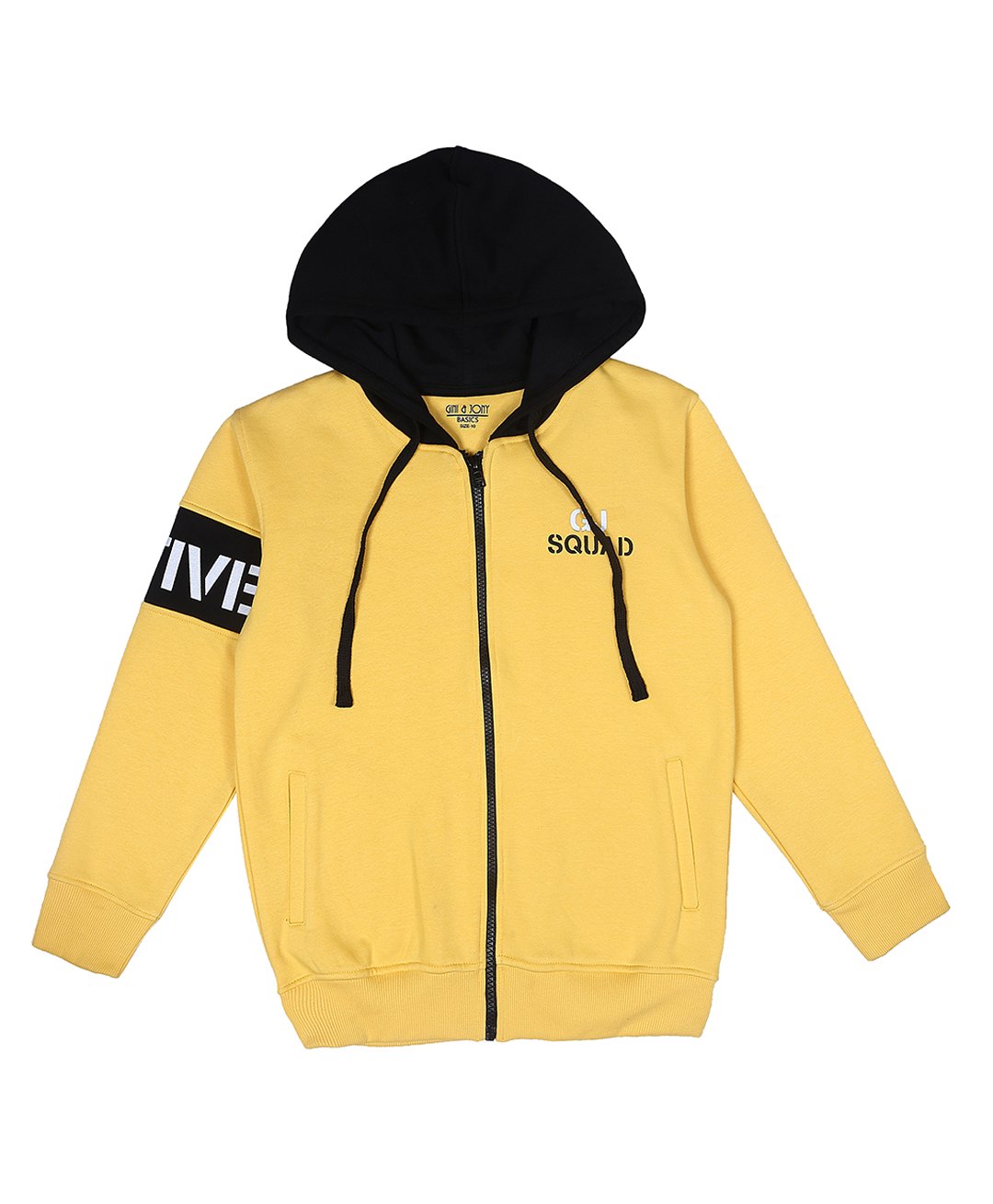 GINI & JONY Cotton Knit Full Sleeves Front Open Hooded Sweatshirt With Text Print - Yellow-picture-41