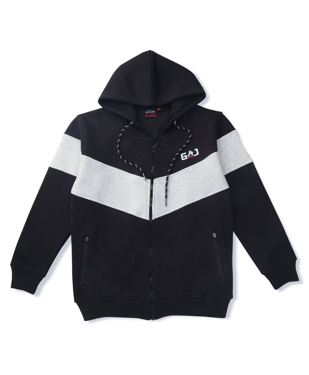 GINI & JONY Cotton Knit Full Sleeves Front Open Hooded Sweatshirt With Brand Name Print - Black-picture-18