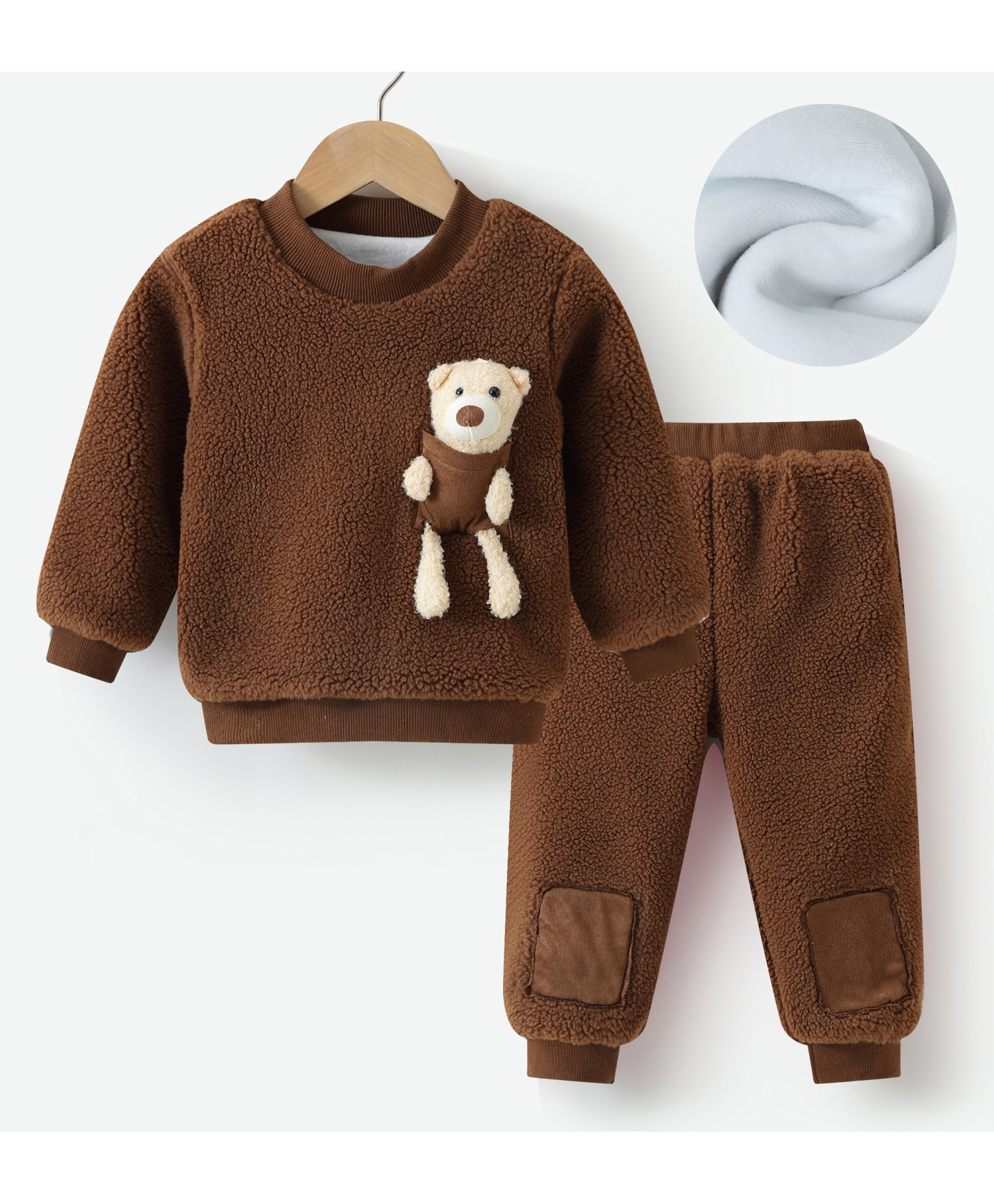 Kookie Kids Full Sleeves Winter Wear Suit With 3D Teddy Applique - Brown-picture-14