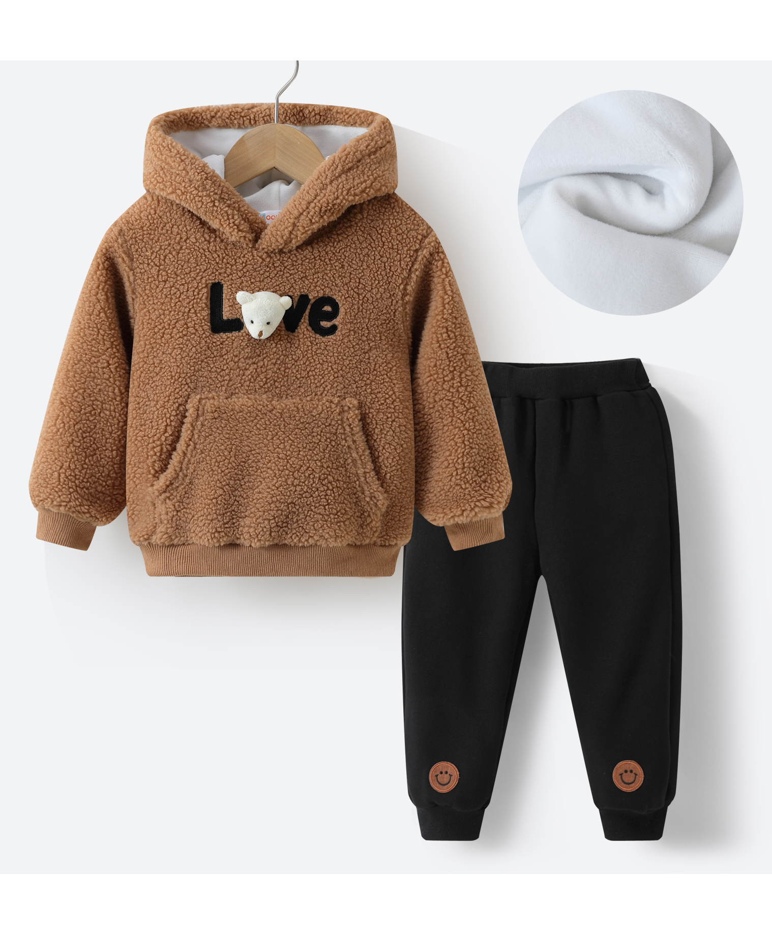 Kookie Kids Full Sleeves Hooded Winter Wear Suit With Kangaroo Pocket & 3D Applique - Brown-image-26