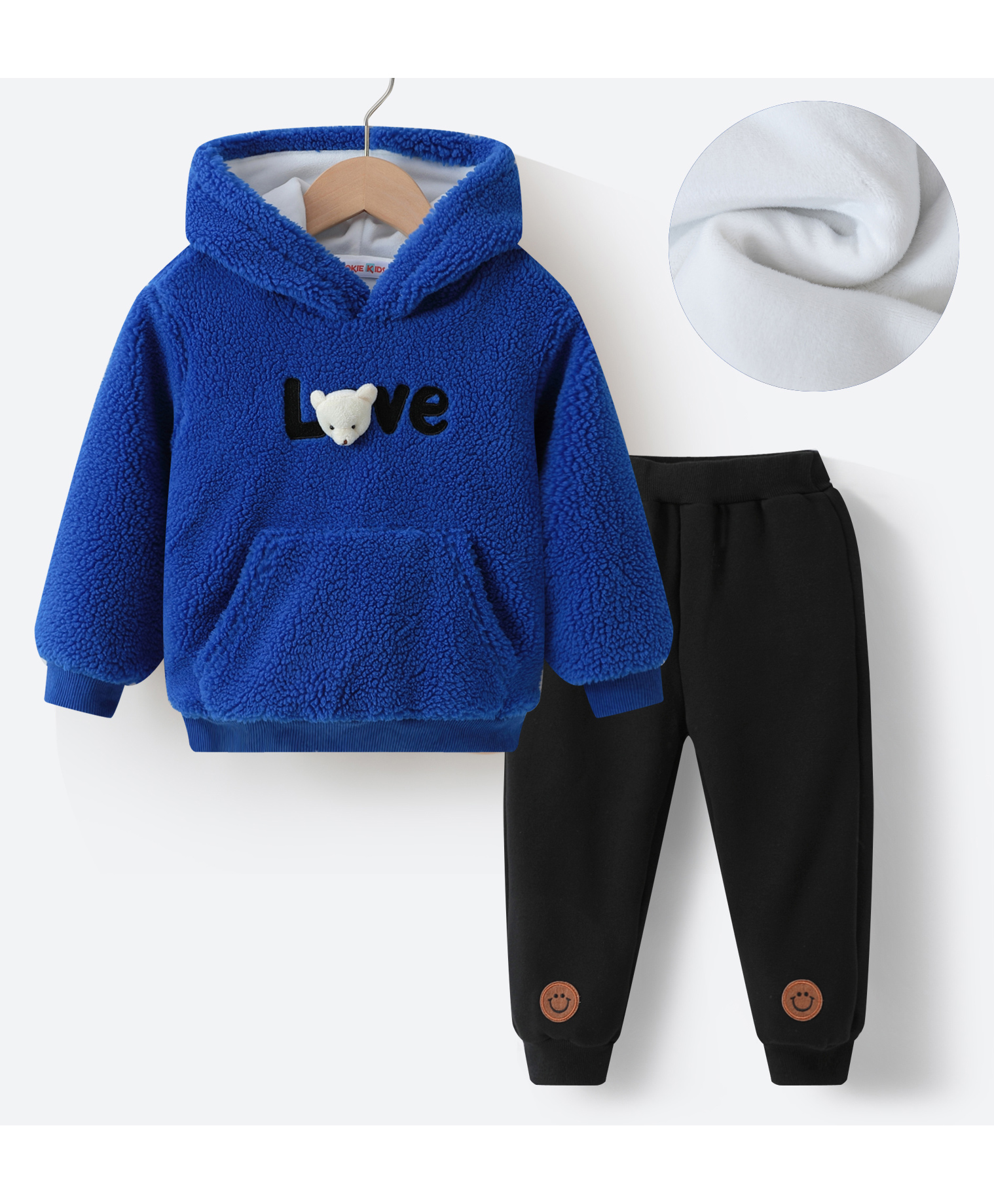 Kookie Kids Full Sleeves Hooded Winter Wear Suit With Kangaroo Pocket & 3D Applique - Blue-image-26