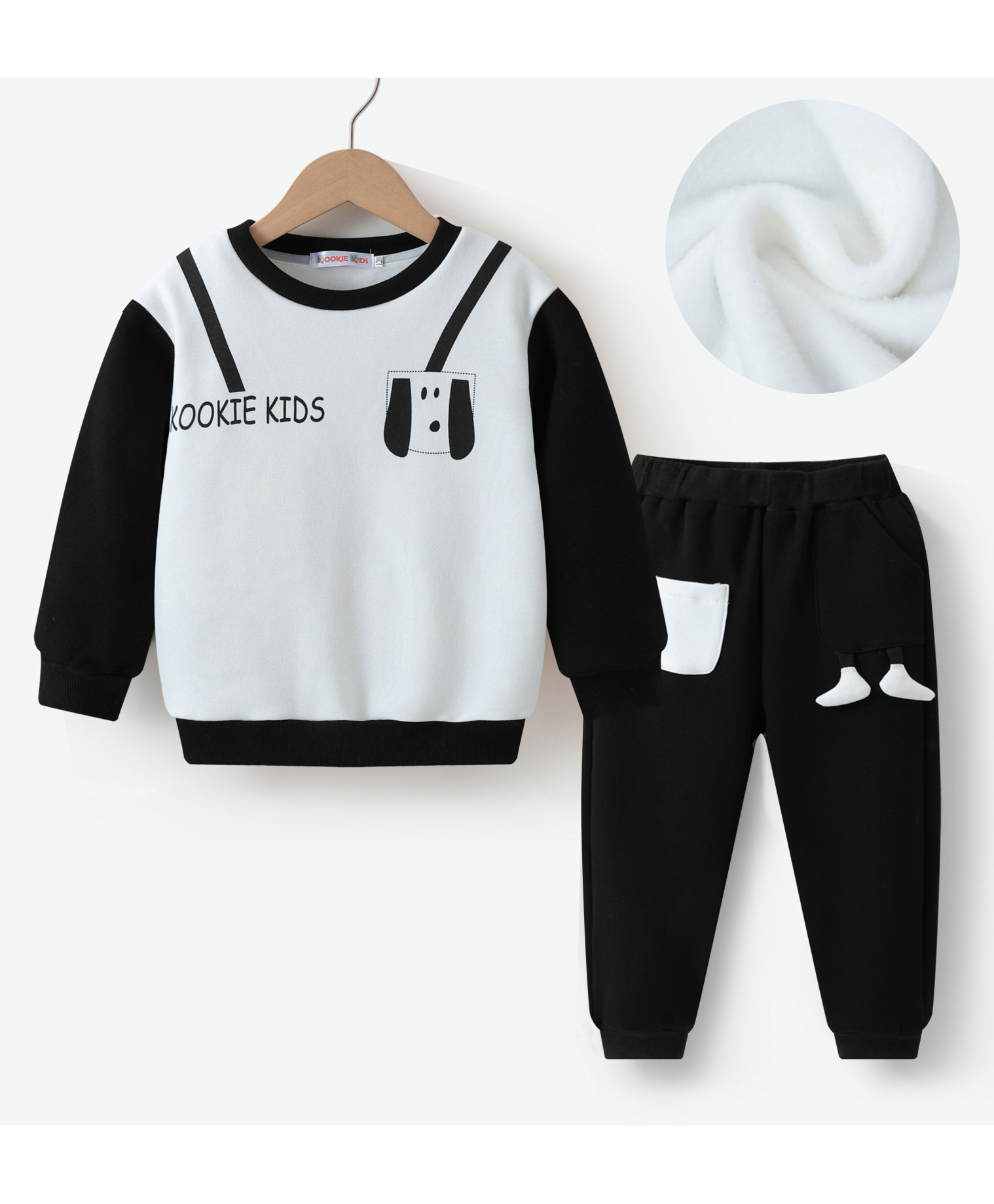Kookie Kids Full Sleeves Winter Wear Suit With Puppy Print & 3D Applique - Black & White-image-10