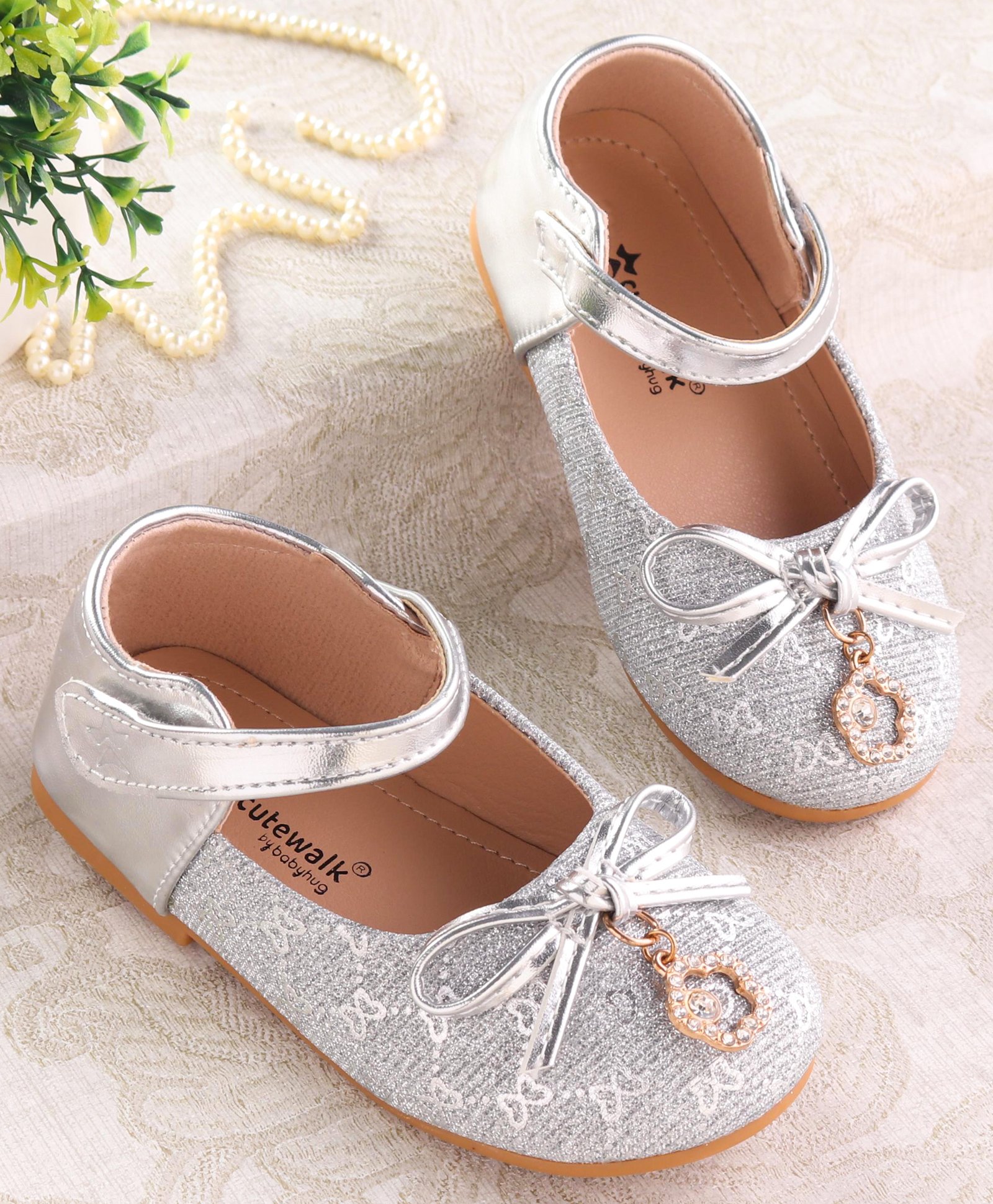 Cute Walk by Babyhug Ballerina with Velcro Closure & Bow Applique - Silver-image-31