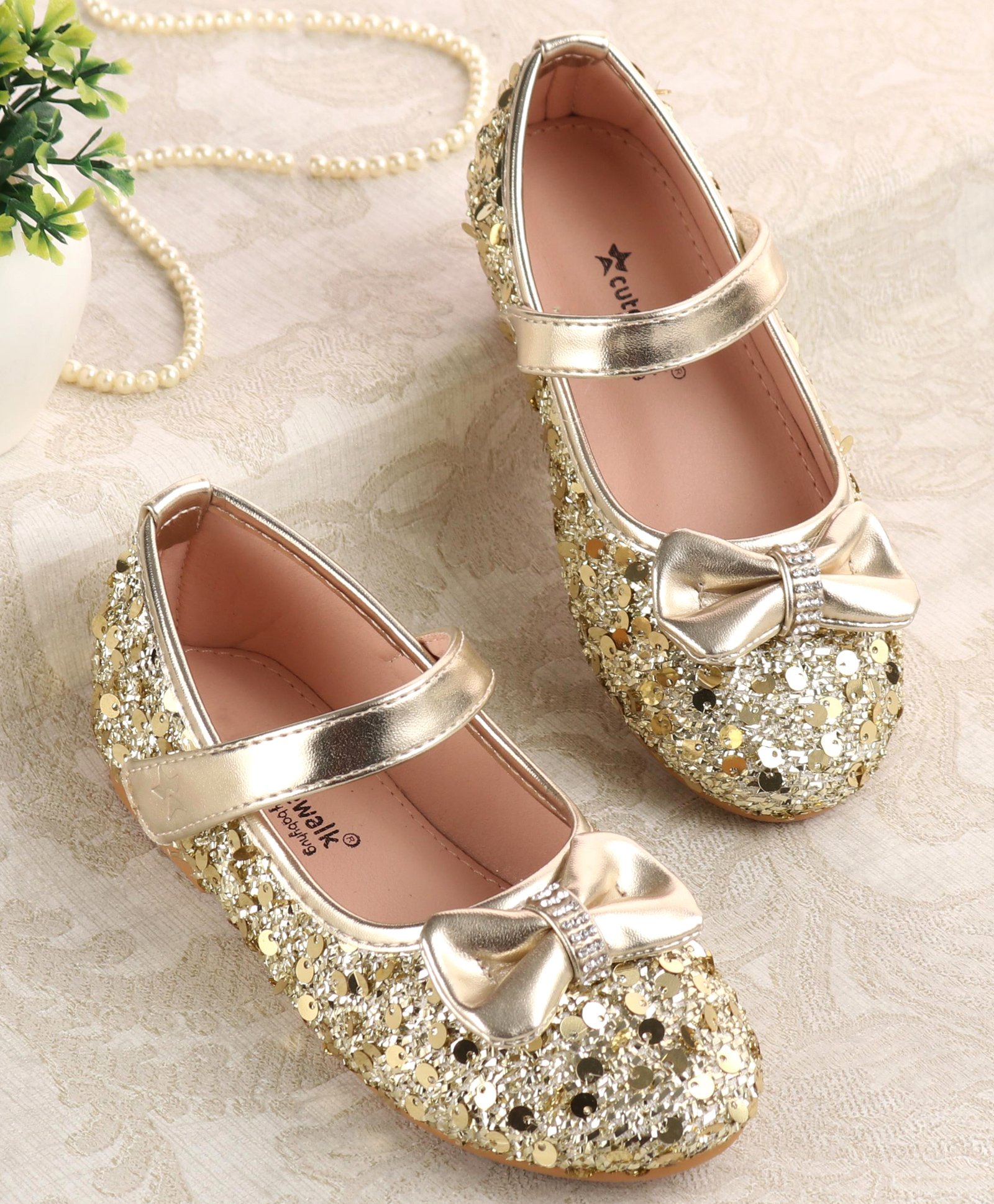 Cute Walk by Babyhug Ballerina With Sequins & Bow Applique - Golden-image-23