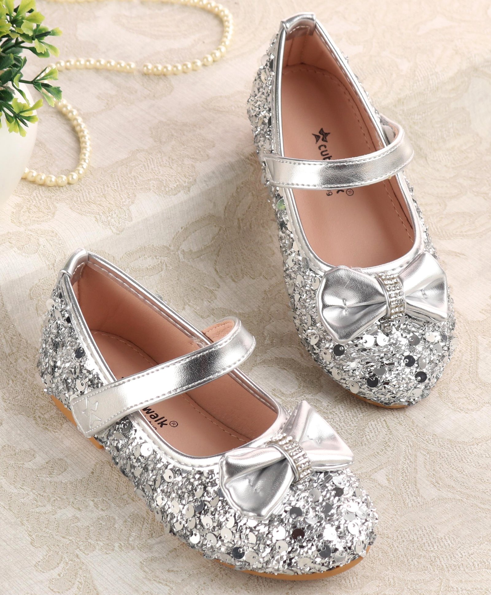 Cute Walk by Babyhug Ballerina With Sequins & Bow Applique - Silver-image-20