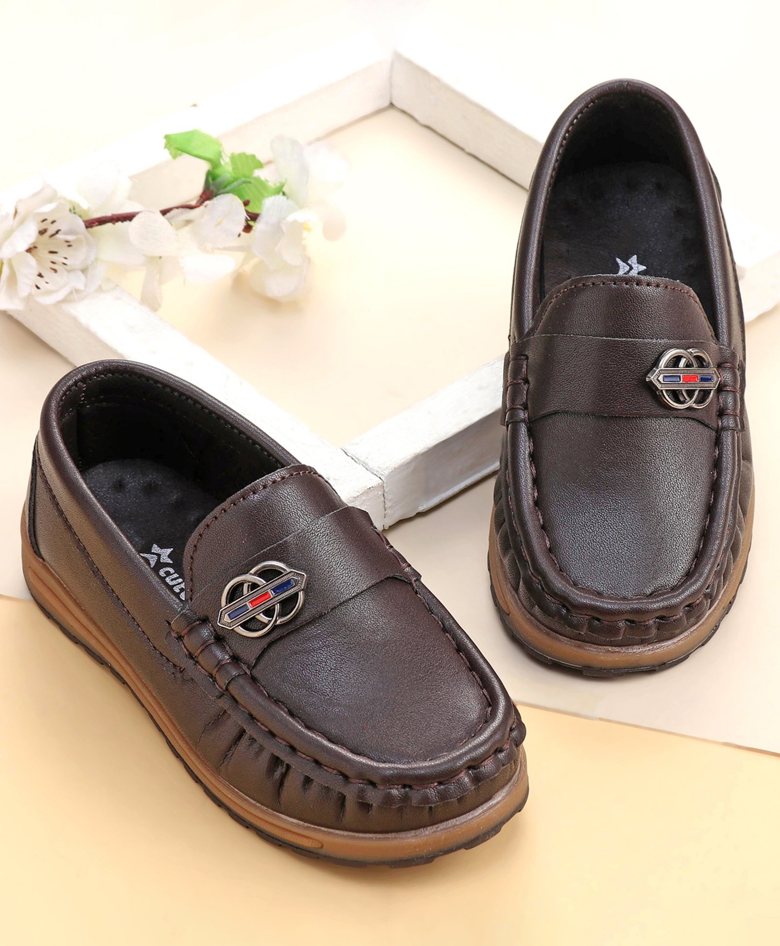 Cute Walk by Babyhug Formal Slip On Shoes - Coffee Brown-image-4