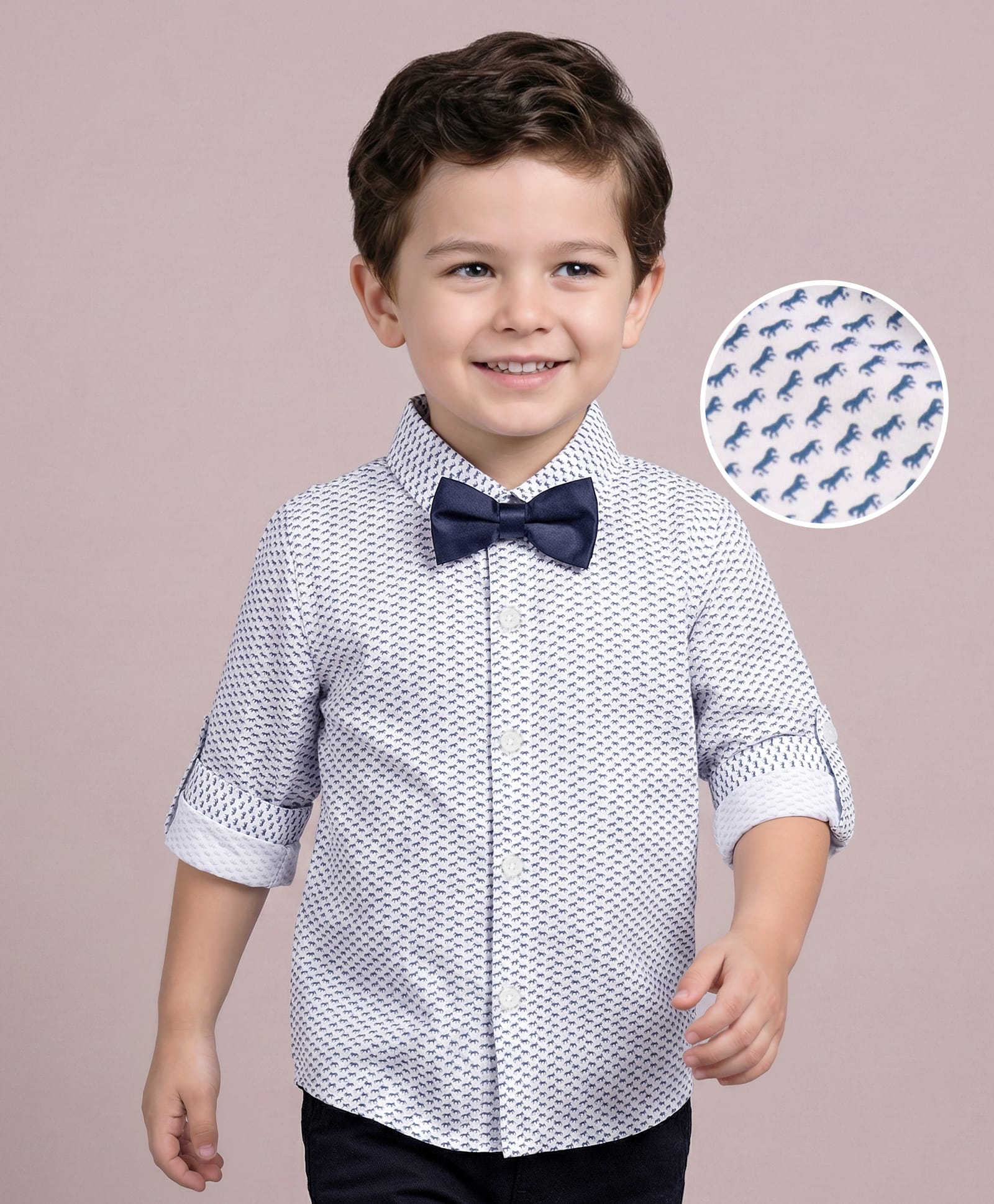 Mark & Mia Full Sleeves Horse Printed Shirt with Bow - White-image-10