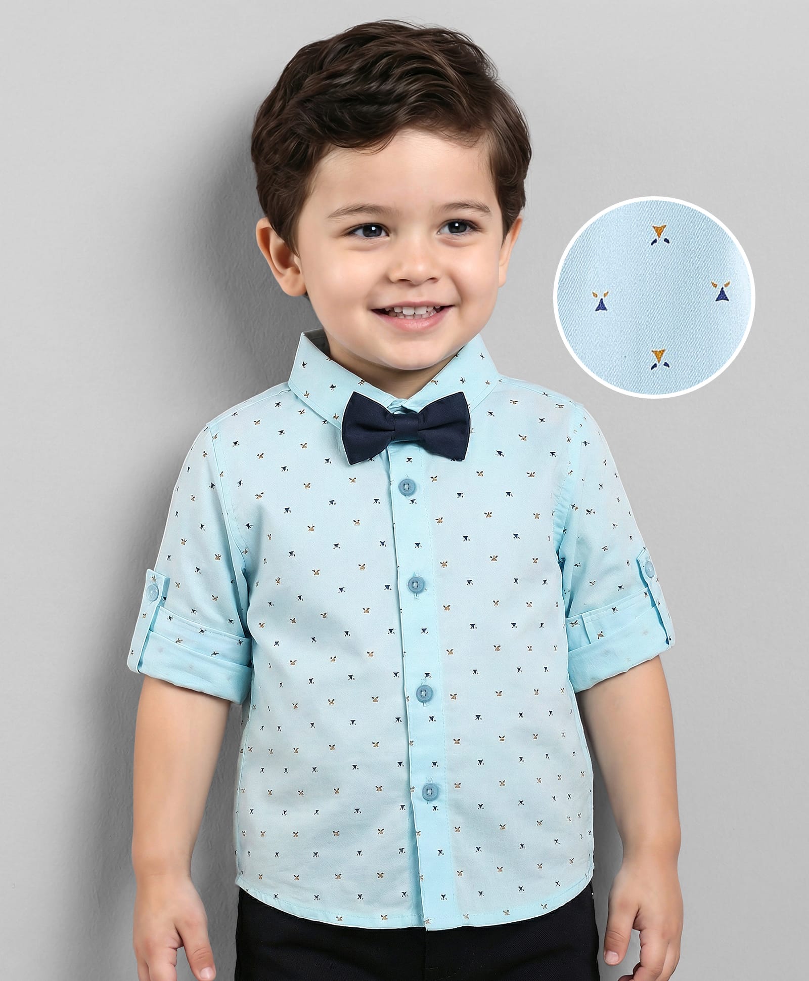 Mark & Mia Full Sleeves Printed Party Shirt with Bow - Blue-image-49