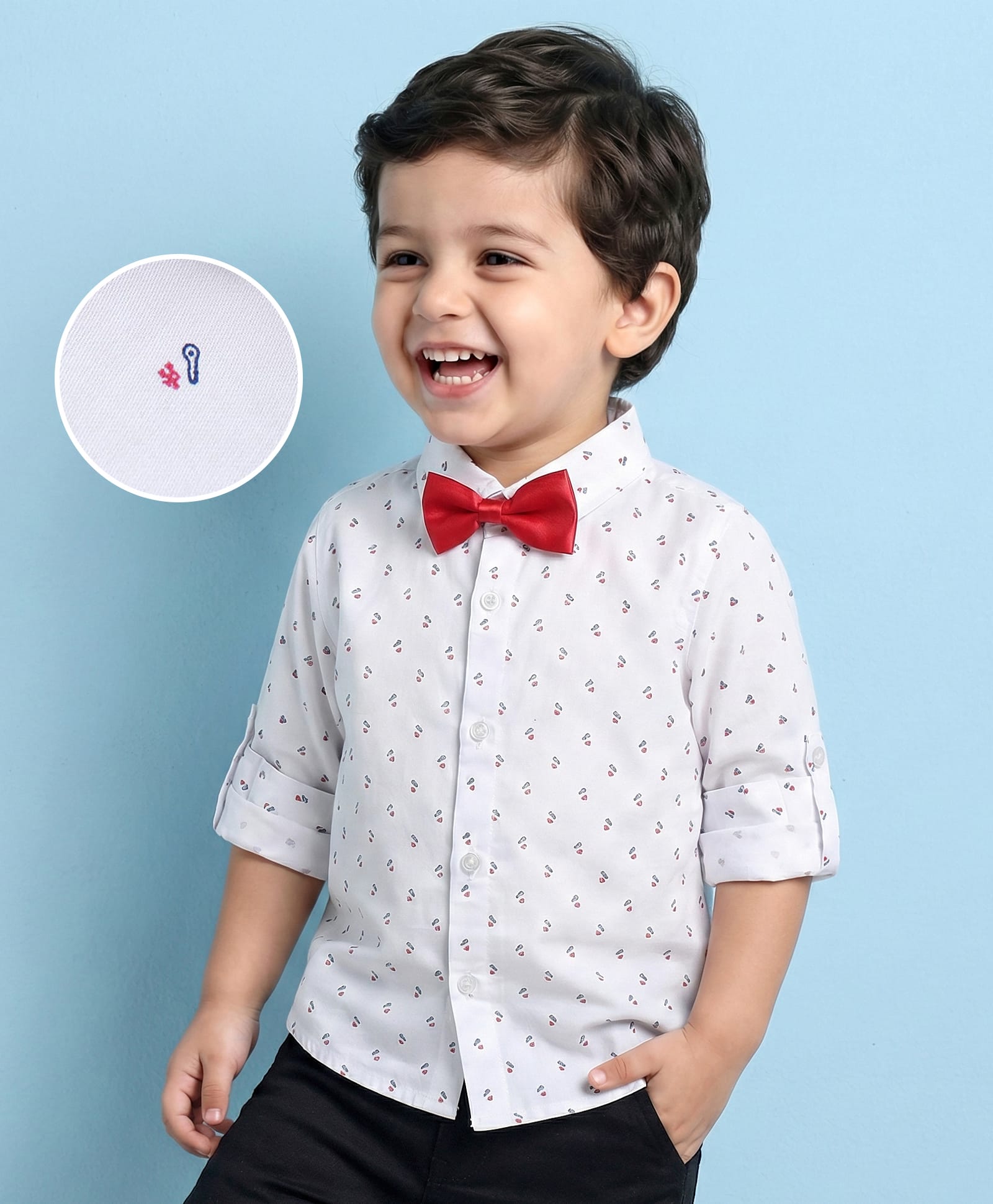 Mark & Mia Full Sleeves Printed Shirt with Bow - White-image-11