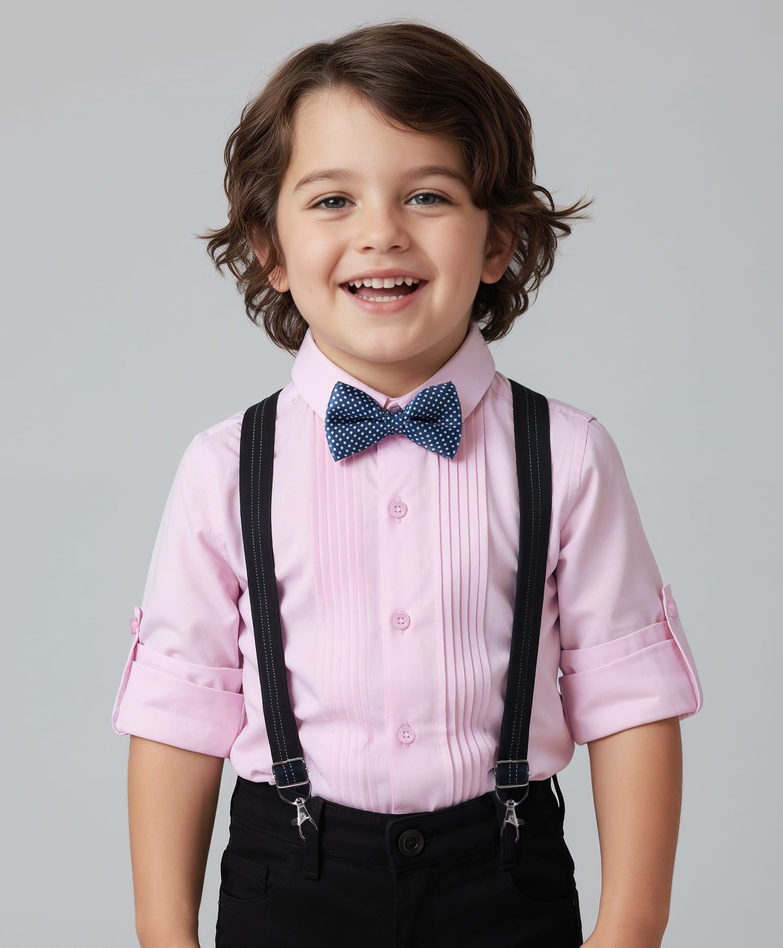 Mark & Mia Full Sleeves Party Pintuck Shirt with Bow & Suspender - Pink-picture-22