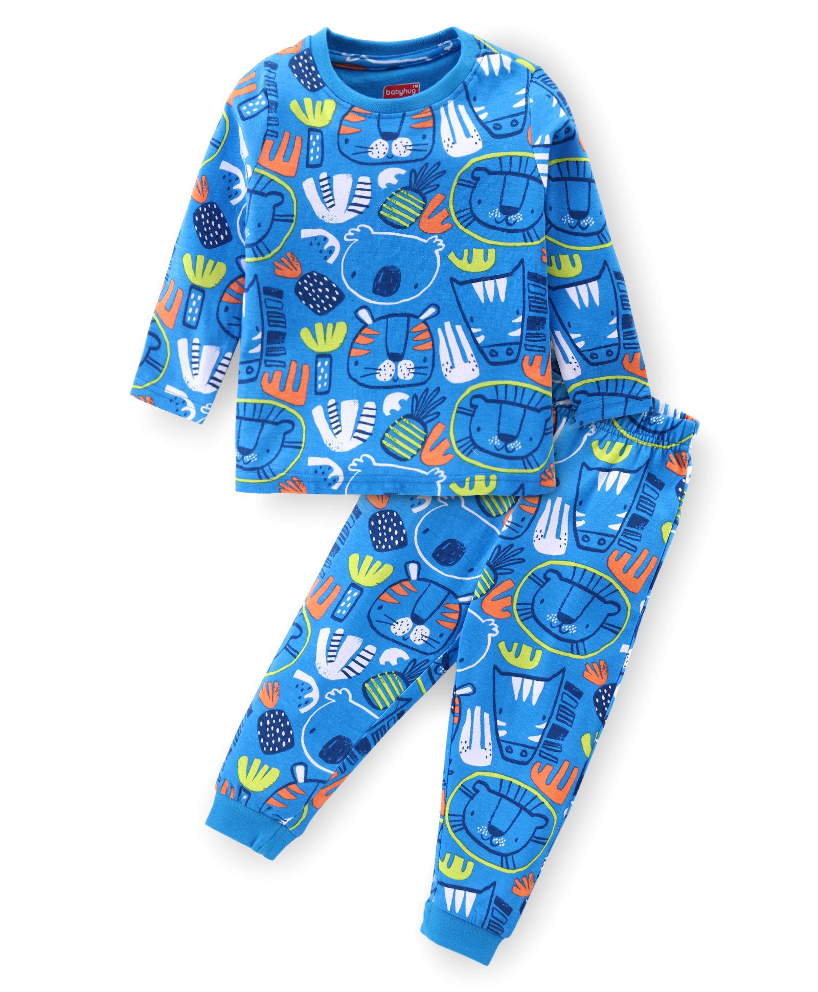 Babyhug Cotton Knit Full Sleeves Night Suit With Animals Print - Blue-image-19