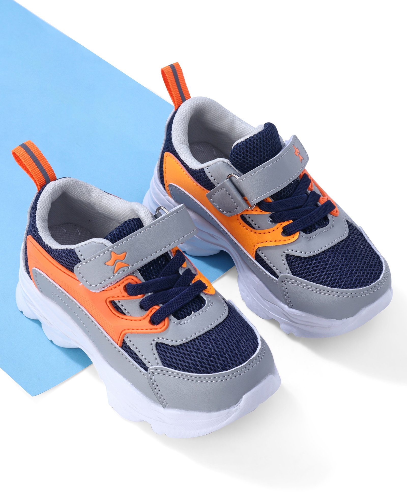 Cute Walk by Babyhug Velcro Closure Sneakers - Orange & Navy-image-33