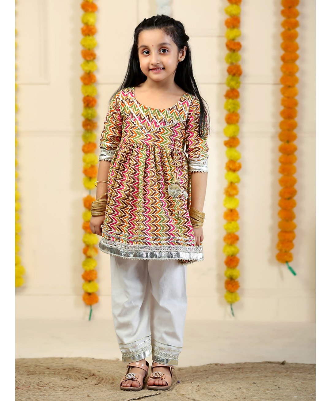 The Mom Store Cotton Three Fourth Sleeves Abstract Printed Kurta Pant Set - Multi Color-image-38