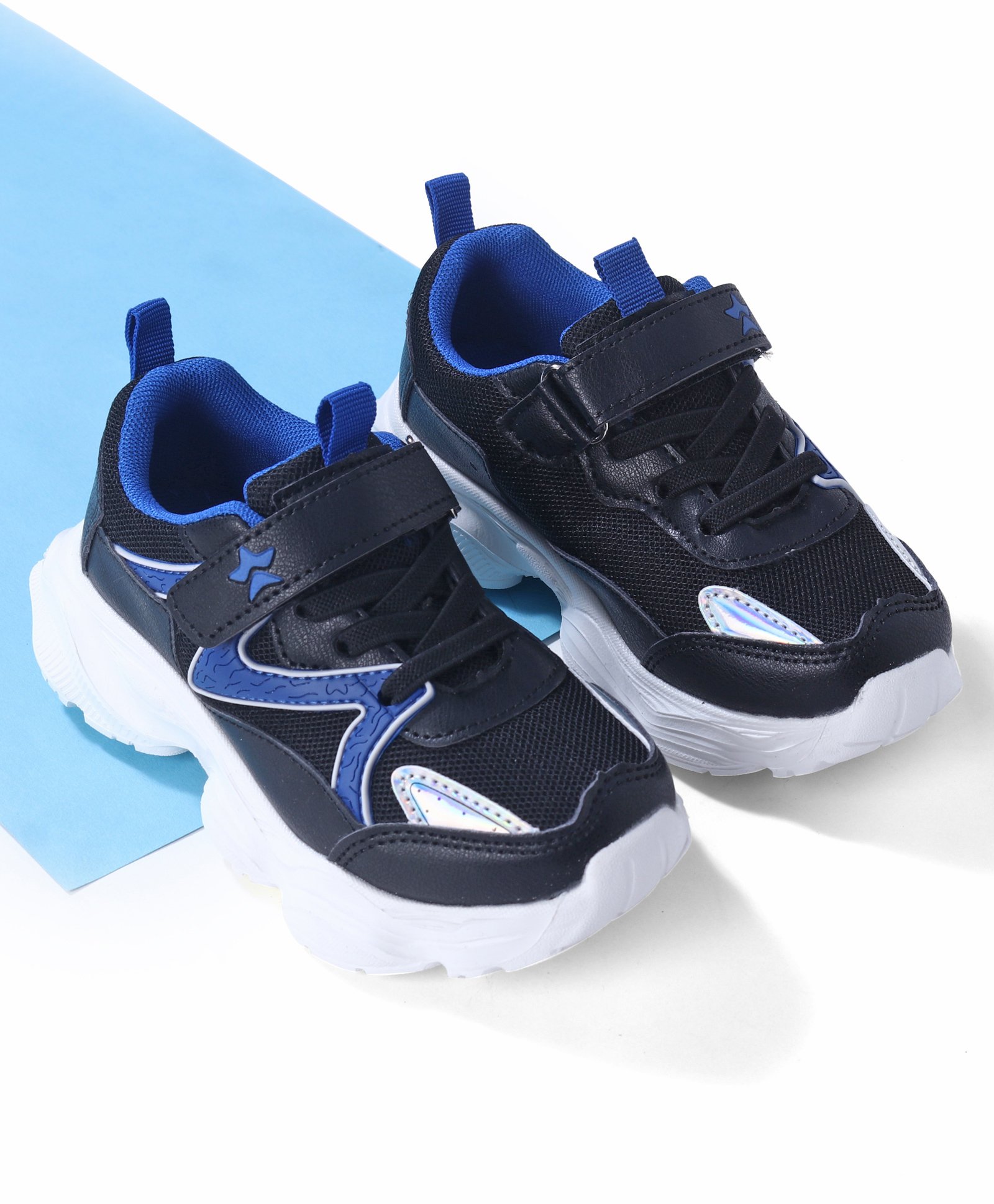 Cute Walk by Babyhug Sneaker with Lace Up & Velcro Closure - Black & Blue-image-34