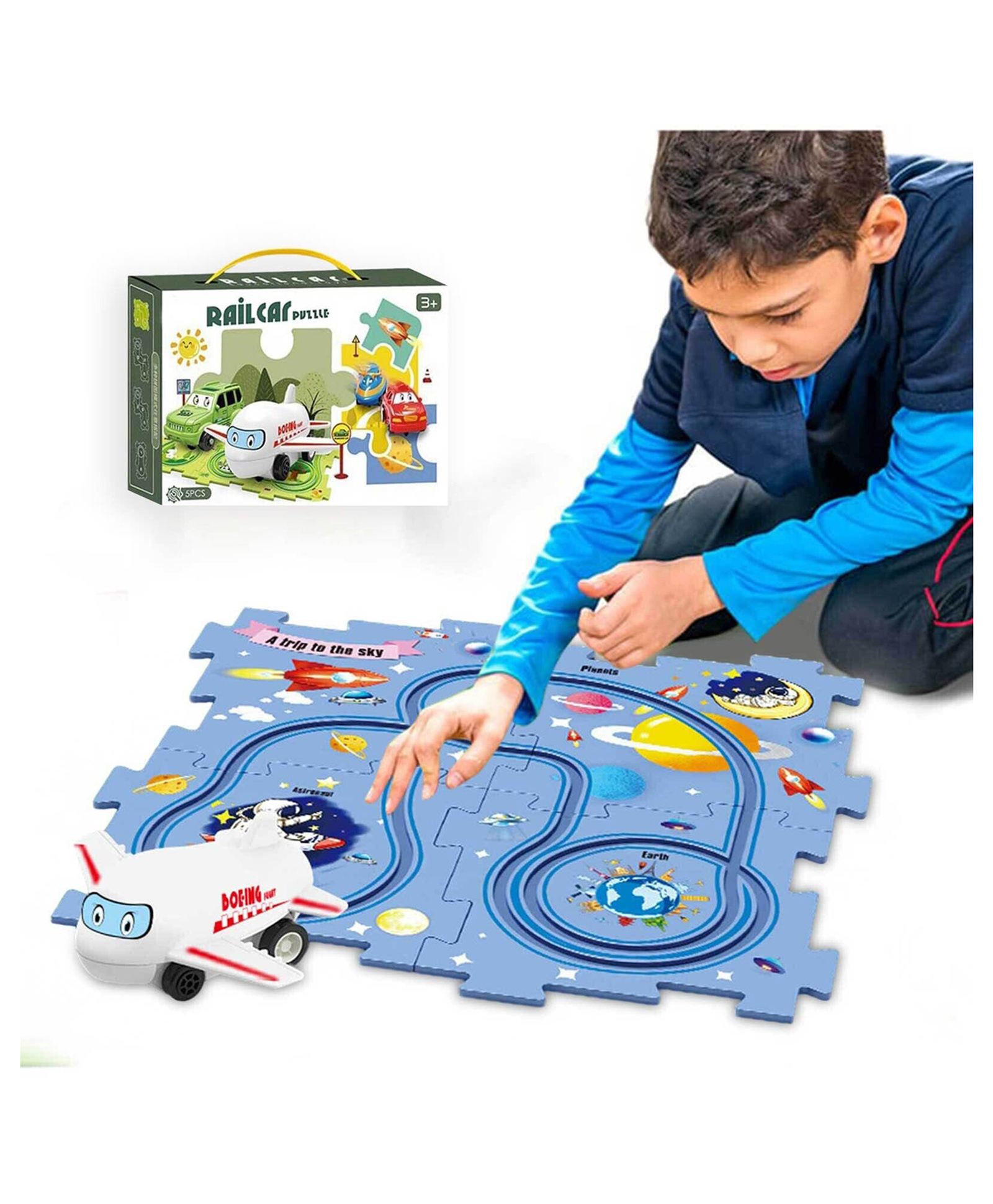 AKN TOYS DIY Assembling Electric Trolley, space  Puzzle Track Play Set with Vehicles, Battery-Operated Toy Vehicle & Puzzle Board, RailCar Building Toys (Color May Vary )-picture-28