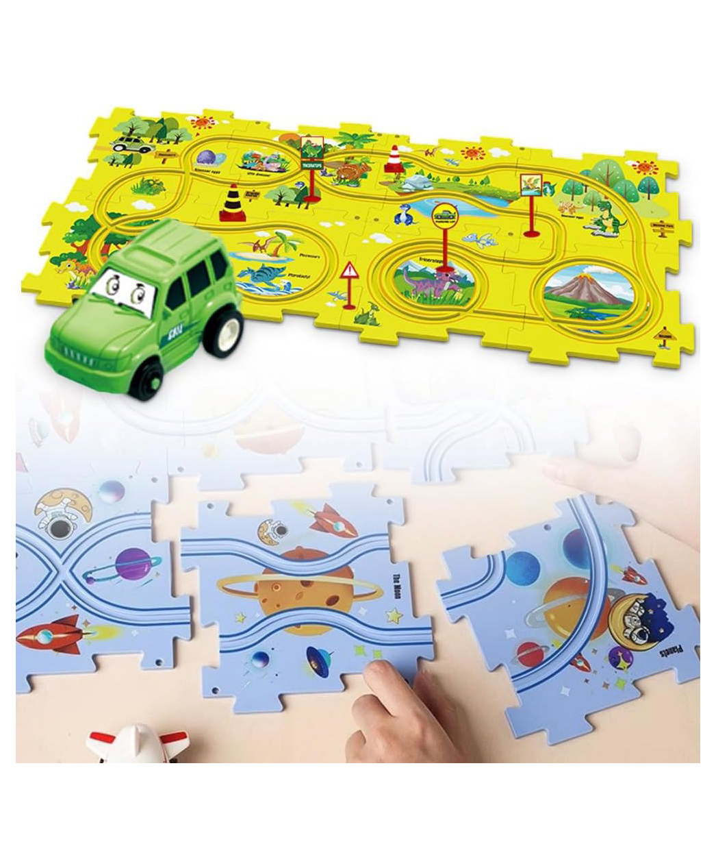 AKN TOYS DIY Assembling Electric Trolley, dinosaur  Puzzle Track Play Set with Vehicles, Battery-Operated Toy Vehicle & Puzzle Board, Rail Car Building Toys (color may vary )-image-8