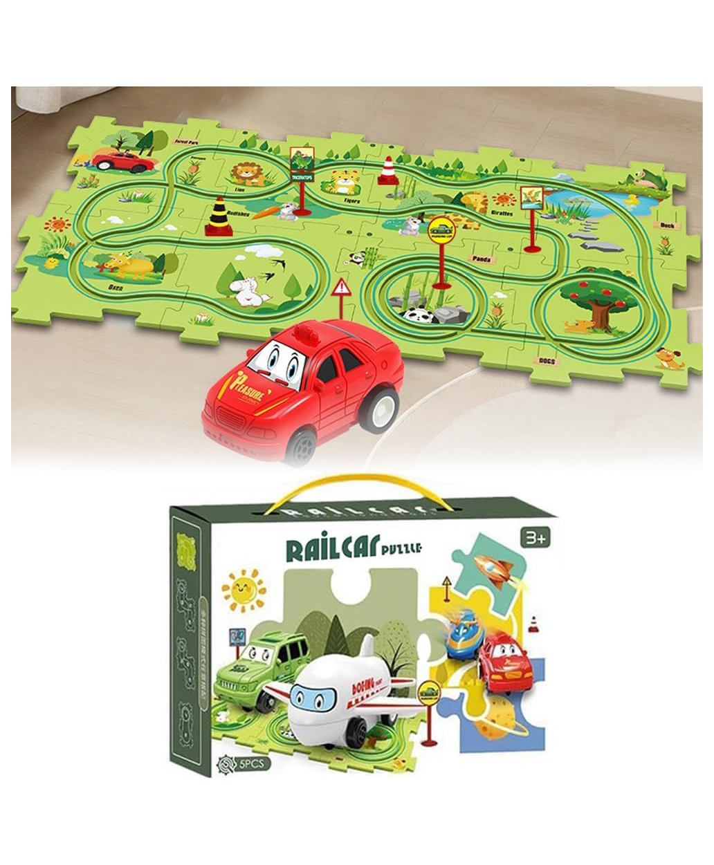 AKN TOYS DIY Assembling Electric Trolley, land Puzzle Track Play Set with Vehicles, Battery-Operated Toy Vehicle & Puzzle Board, RailCar Building Toys (color may vary )-image-49