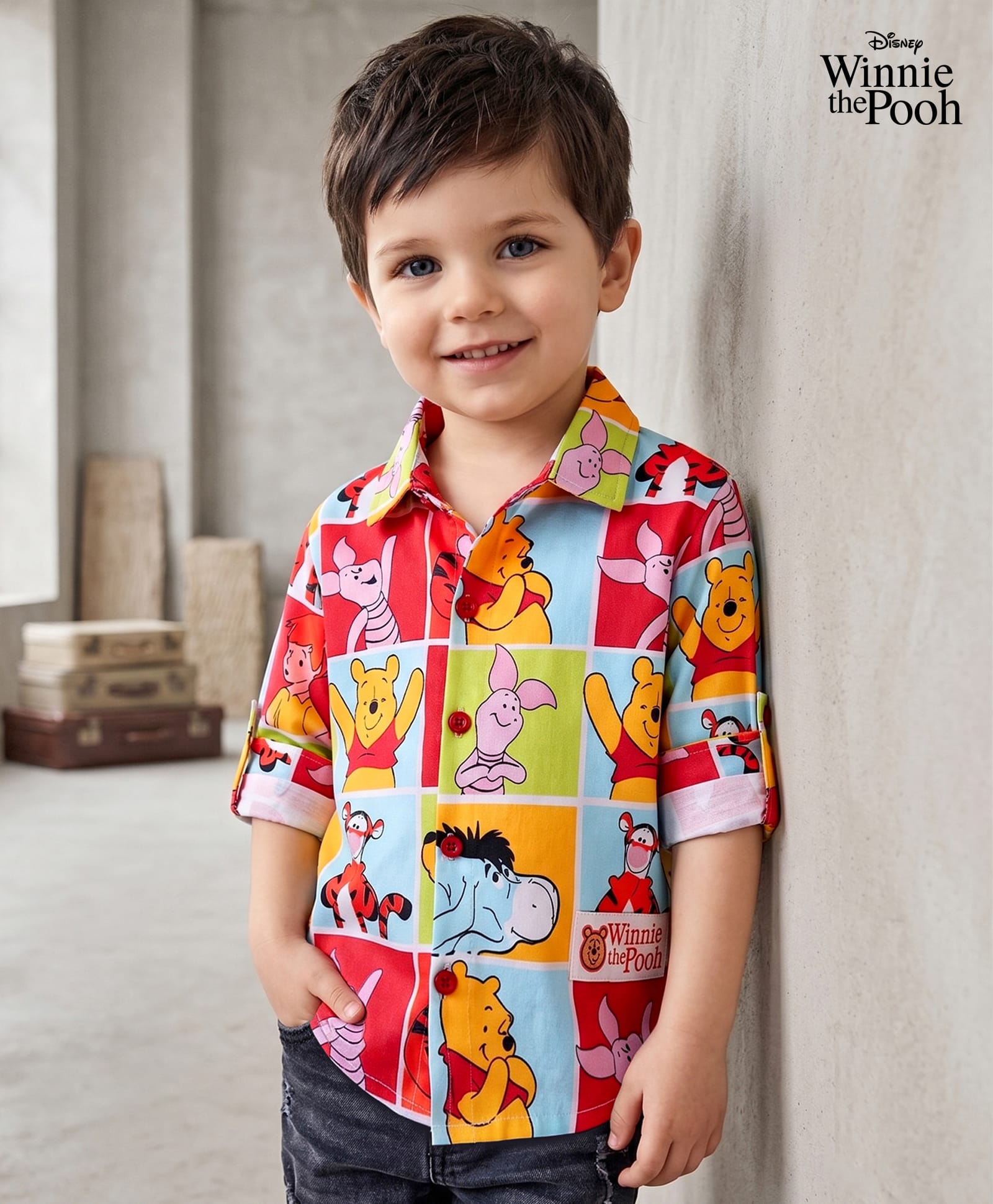 Babyhug Disney  Single Jersey Knit Full Sleeves Shirt With Winnie & Friends Print & Pocket Detailing - White-image-11