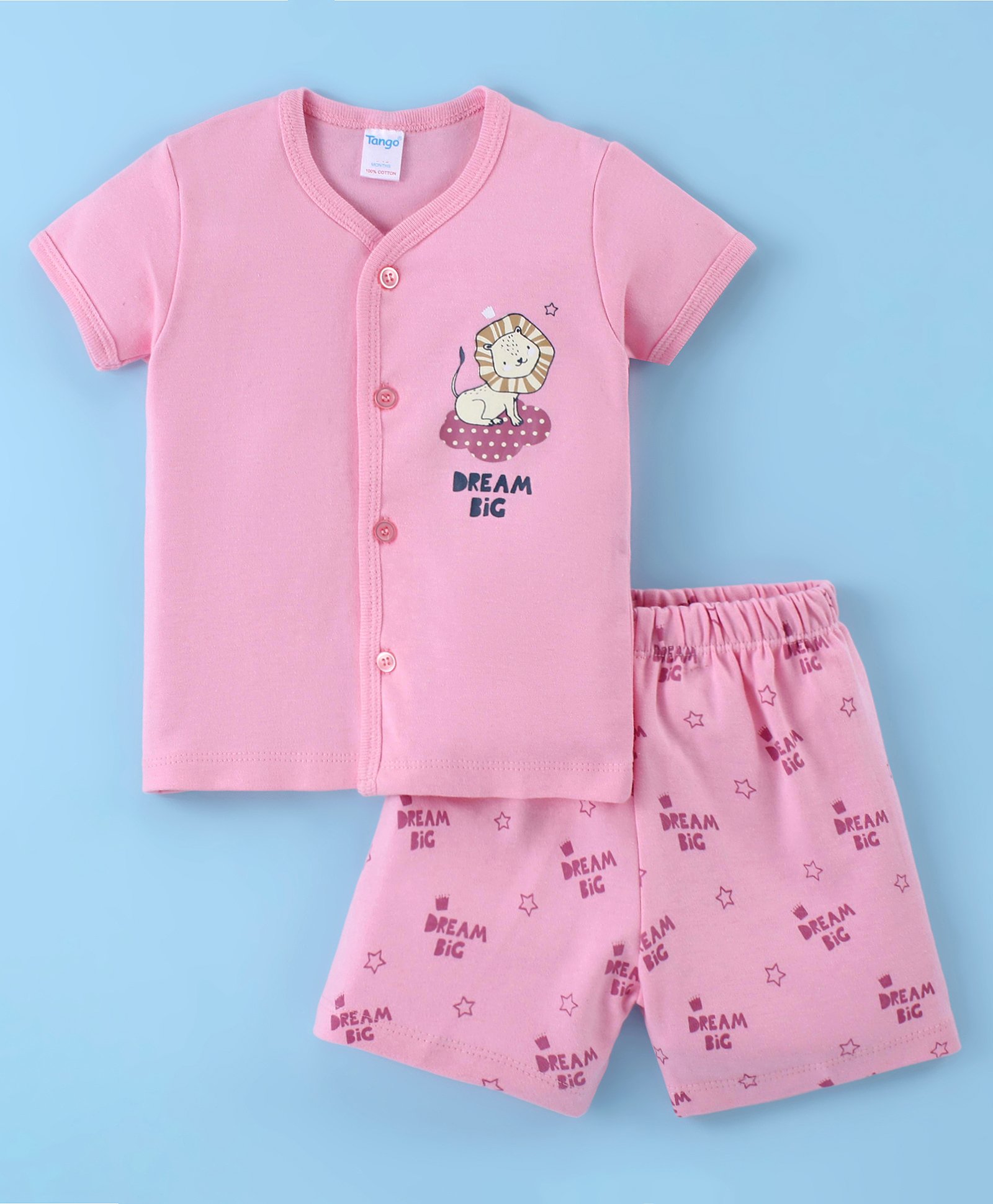 Tango Interlock Knit Half Sleeves Night Suit With Lion & Text Print - Pink-image-32