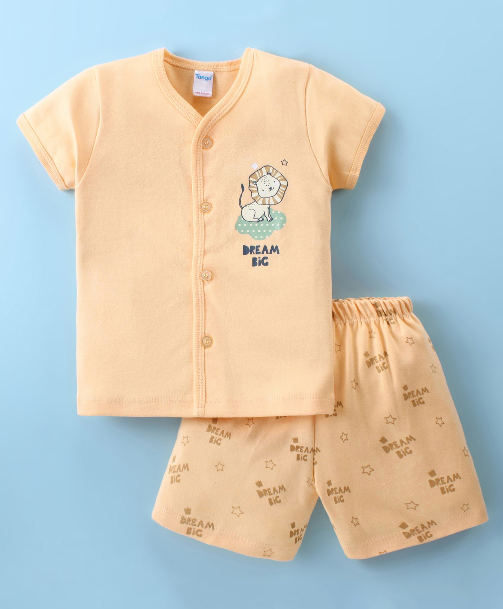 Tango Interlock Knit Half Sleeves Shorts Set with Lion & Text Print - Yellow-image-39