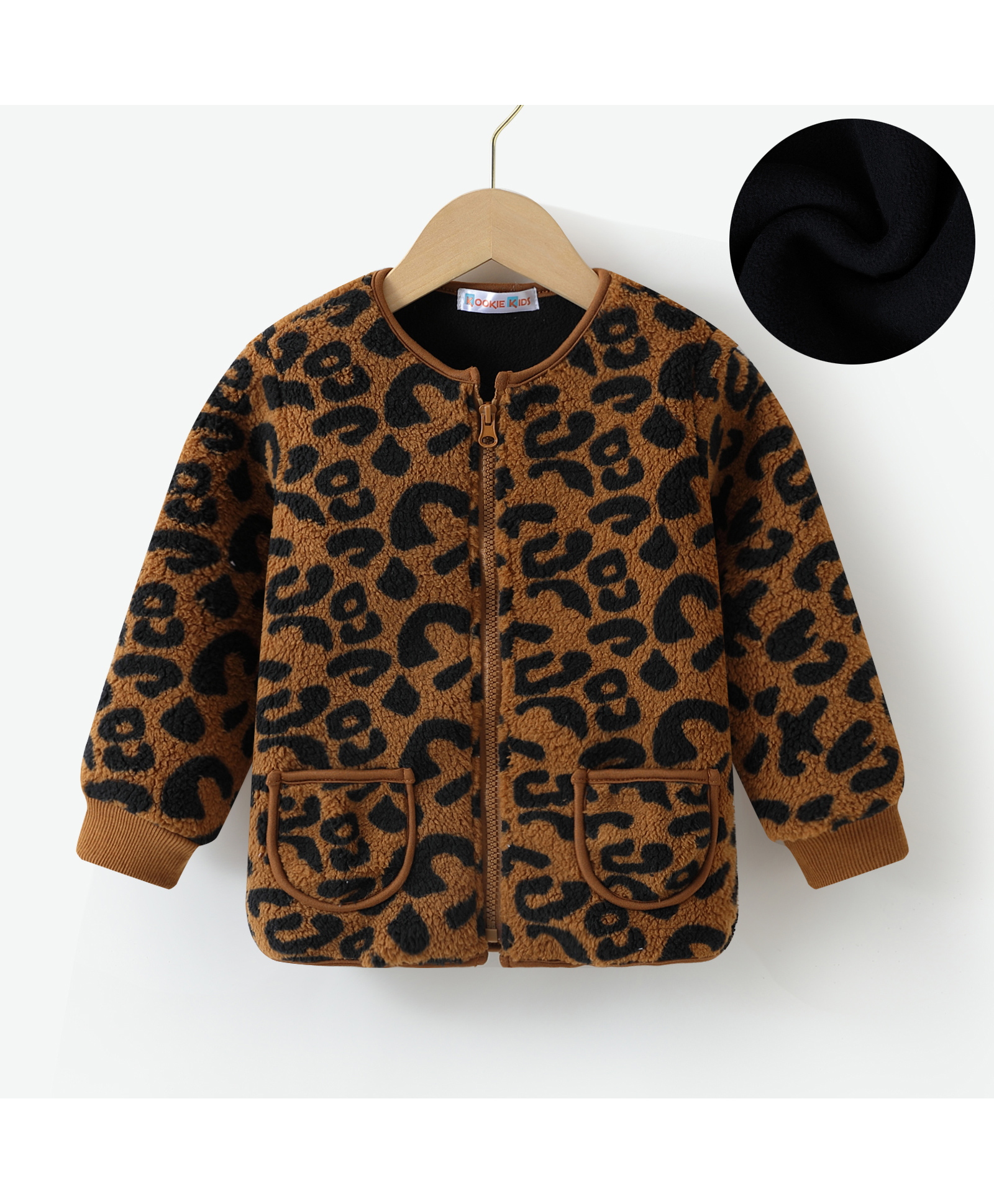 Kookie Kids Full Sleeves Front Open Fur Jacket With Cheetah Print Design - Brown-picture-38