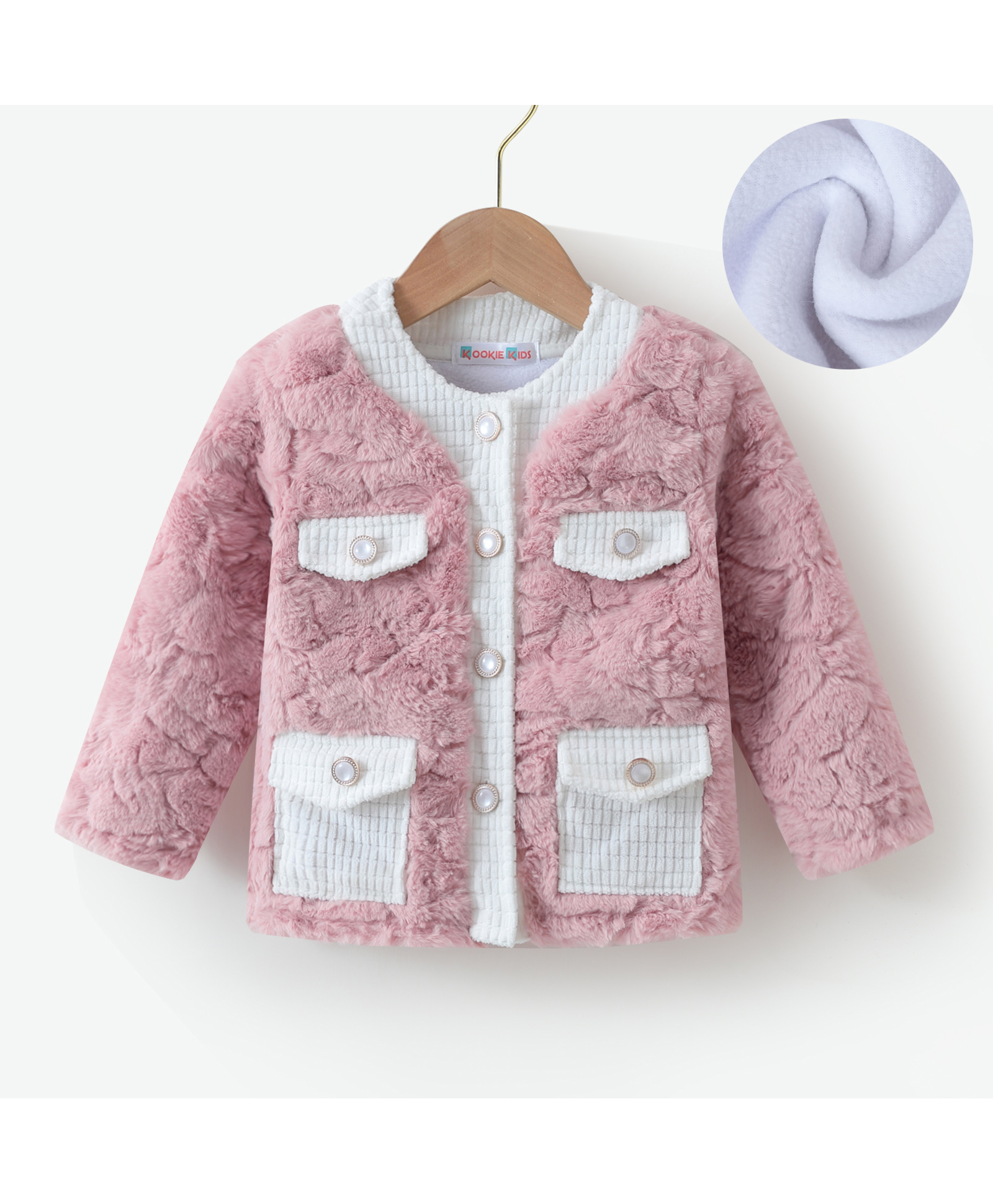 Kookie Kids Full Sleeves Front Open Fur Jacket - Pink-image-27