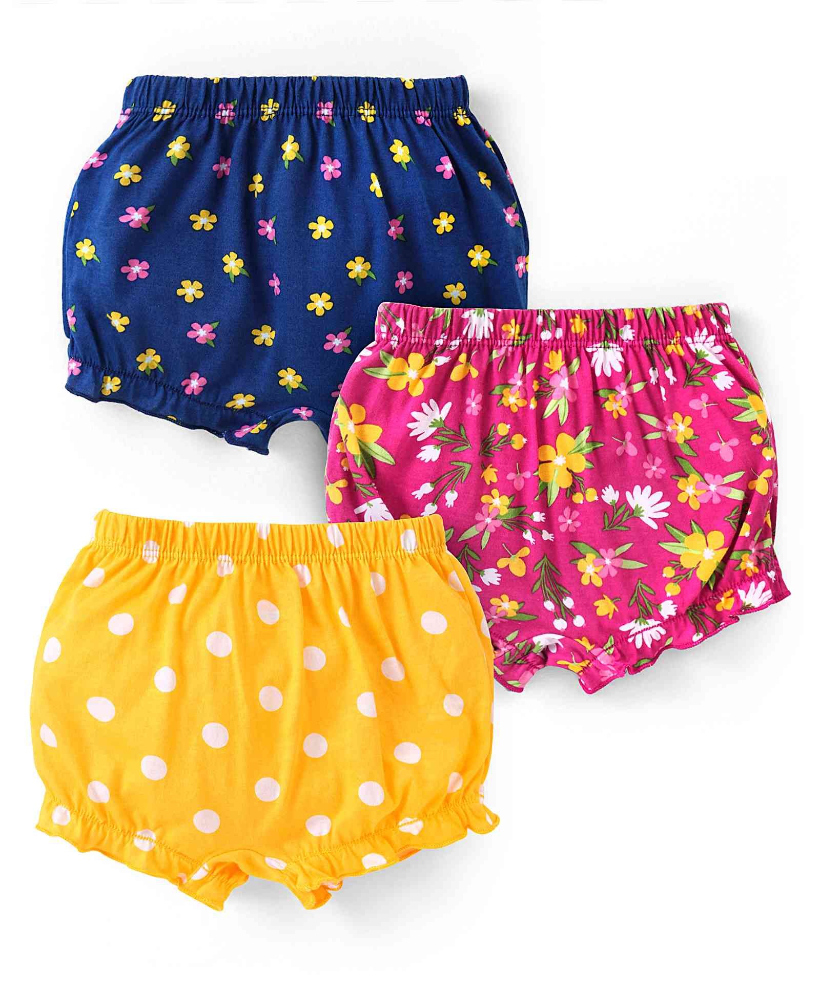 Babyhug 100% Cotton Floral Printed Bloomers Pack of 3 - Navy Pink & Mustard-image-21