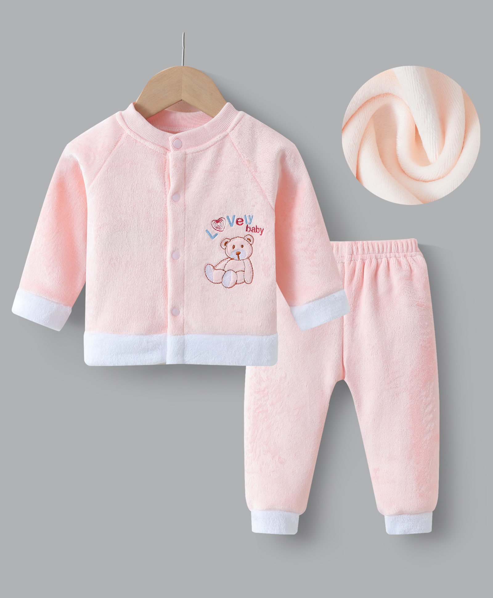 Kookie Kids Raglan Sleeves Front Open Winter Wear Suit with Bear Embroidery - Pink-image-21