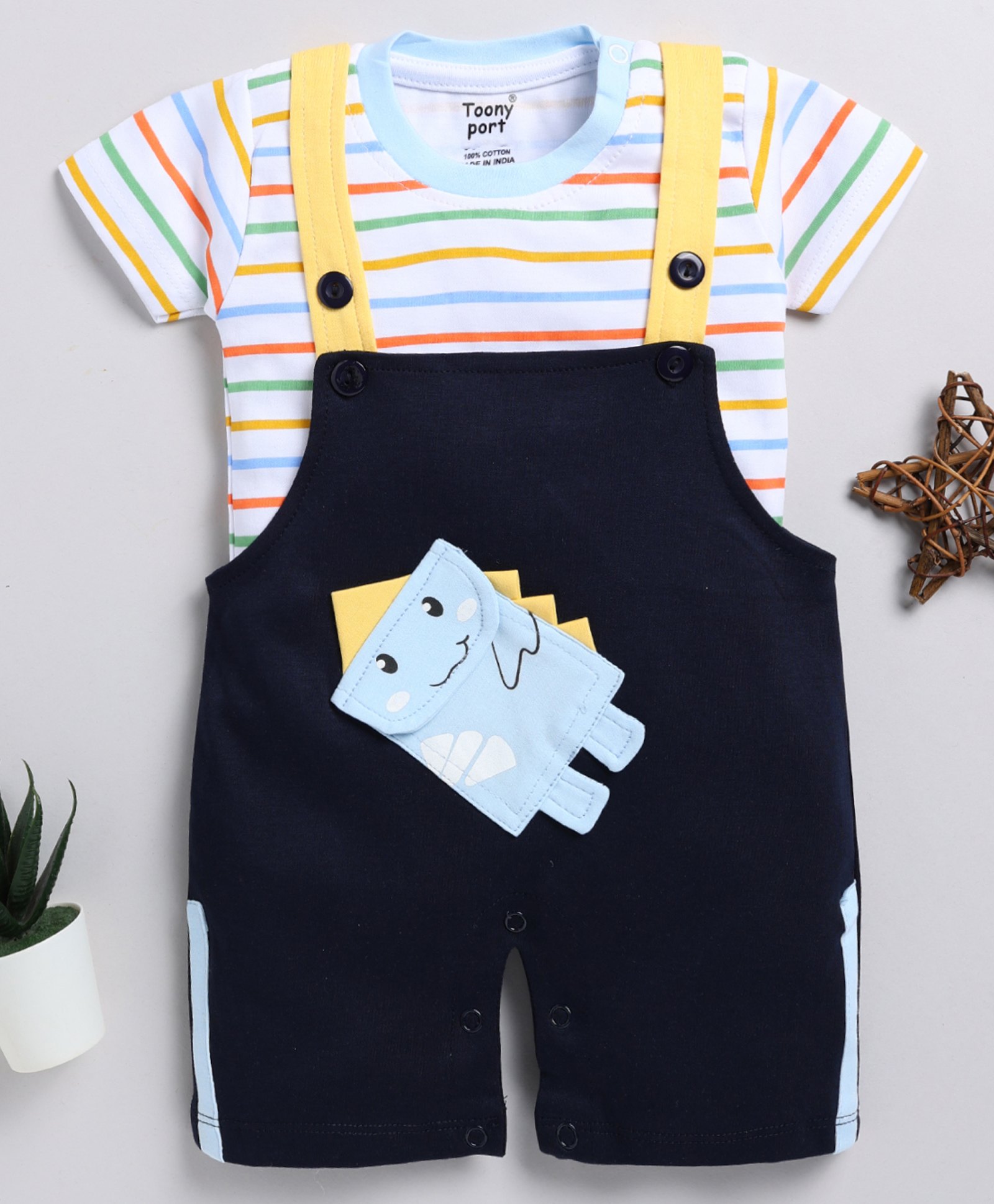 TOONYPORT Cotton Half Sleeves Cartoon Printed Dungaree Set - Multi Color-image-27
