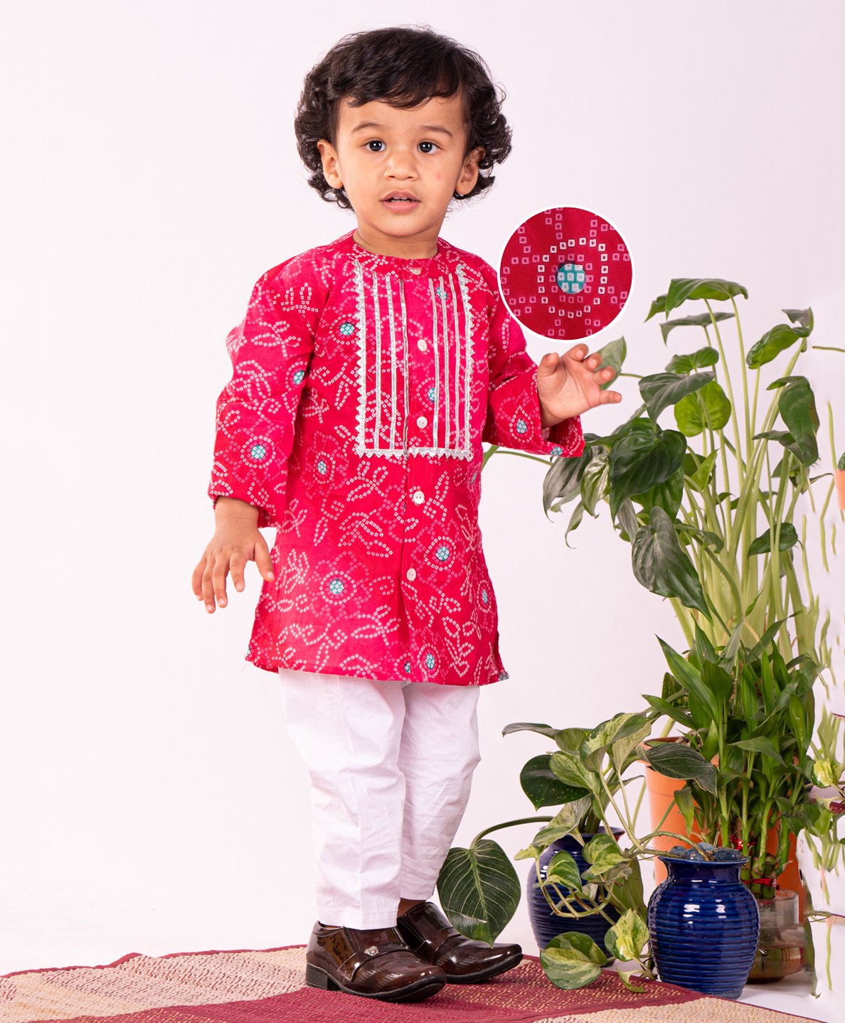 Vastramay Cotton Full Sleeves Bandhani Printed Kurta And Pyjama Set - Pink-image-20