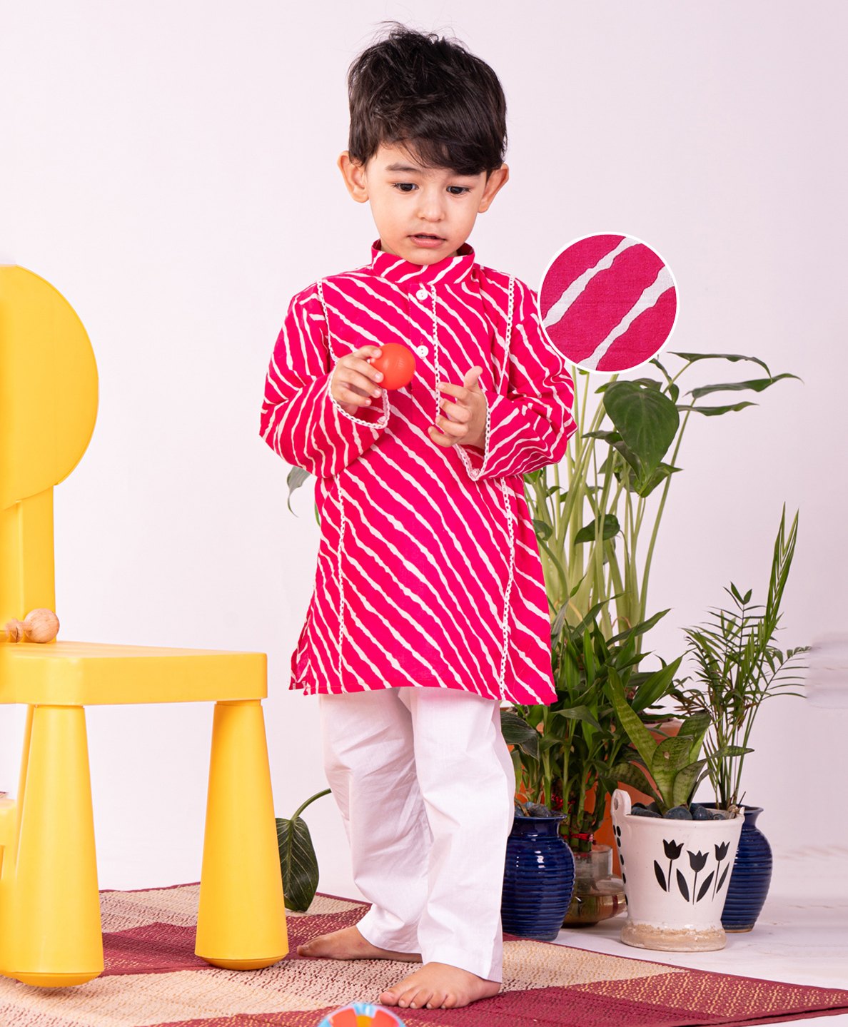 Vastramay Cotton Full Sleeves Leheriya Printed Kurta And Pyjama Set - Pink-image-48