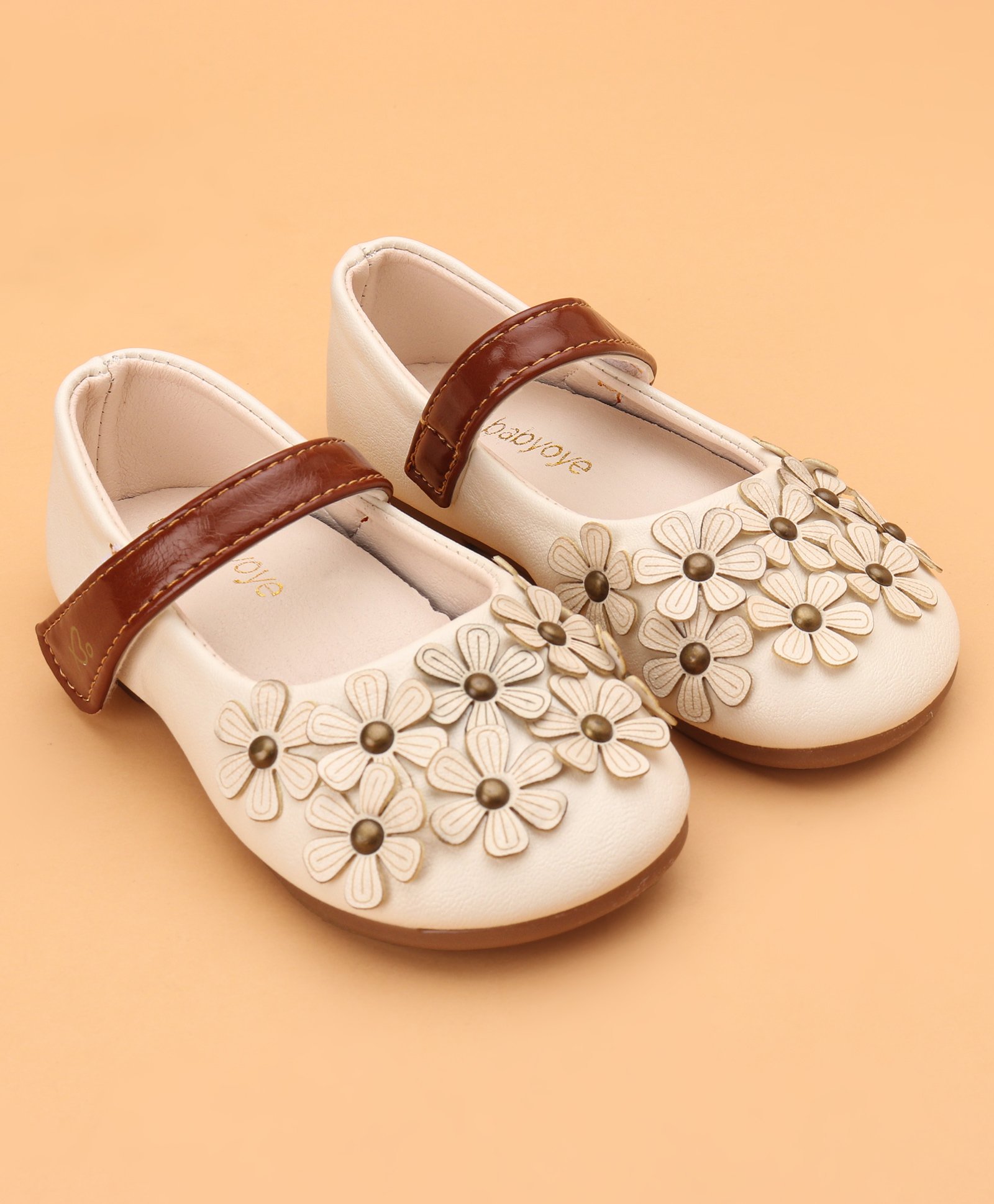 Babyoye Velcro Closure Ballerina with Floral Applique - White-picture-25