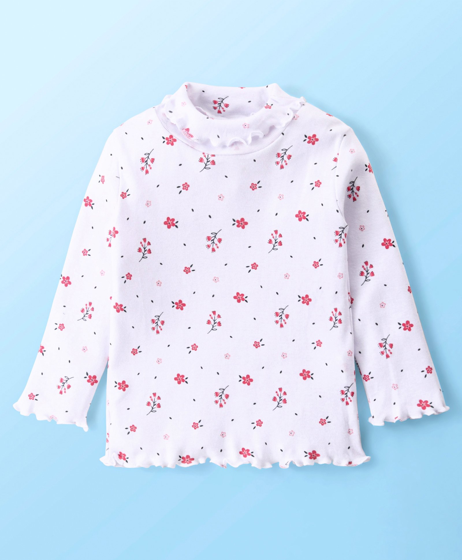 Babyhug Cotton Knit Full Sleeves Top With Skivi Neck & Floral Print - White-picture-15