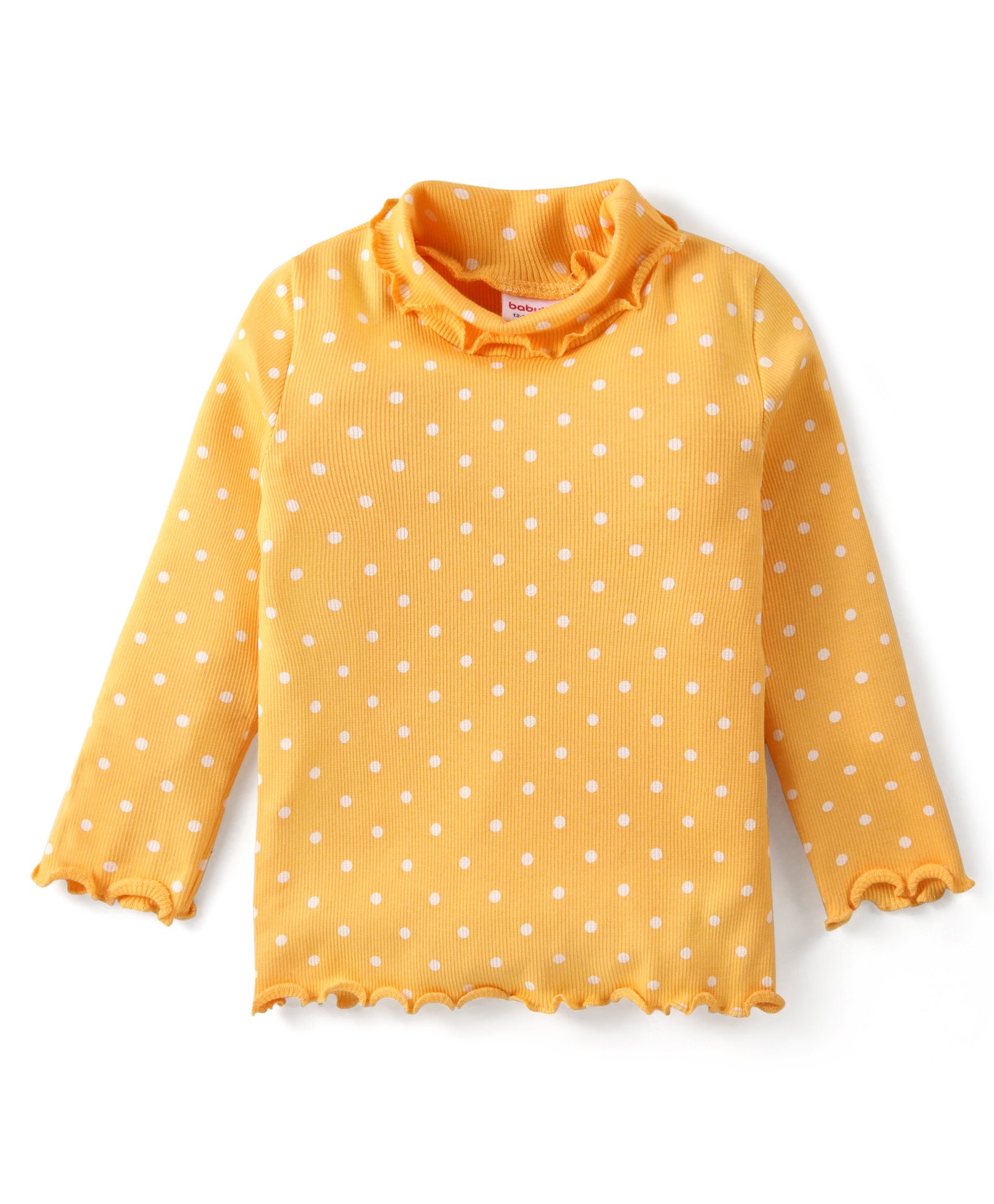 Babyhug Cotton Knit Full Sleeves Turtle Neck Top Polka Dot Print- Yellow-image-20