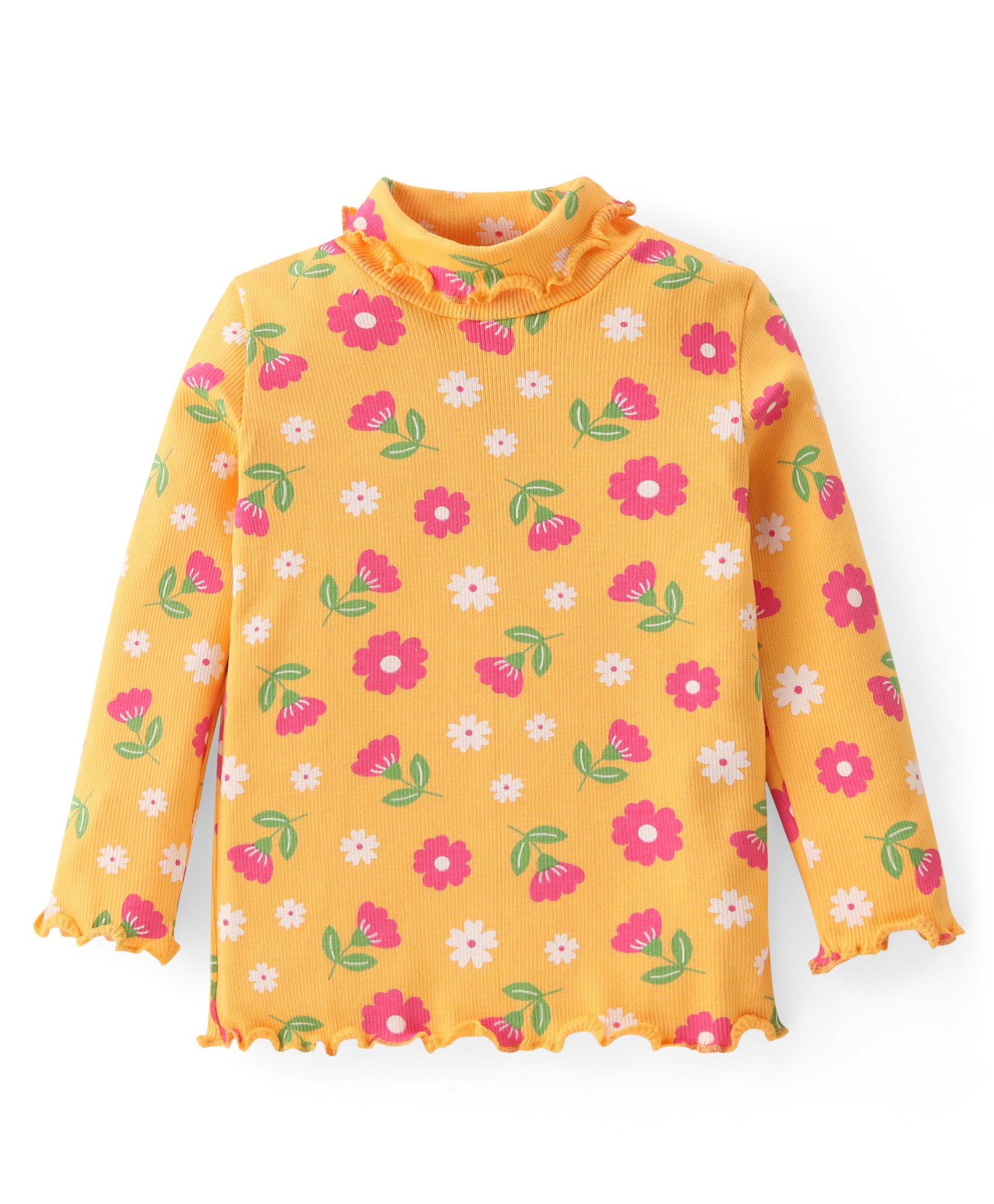 Babyhug Cotton Knit Full Sleeves Skivi Top with Floral Print - Yellow-picture-14