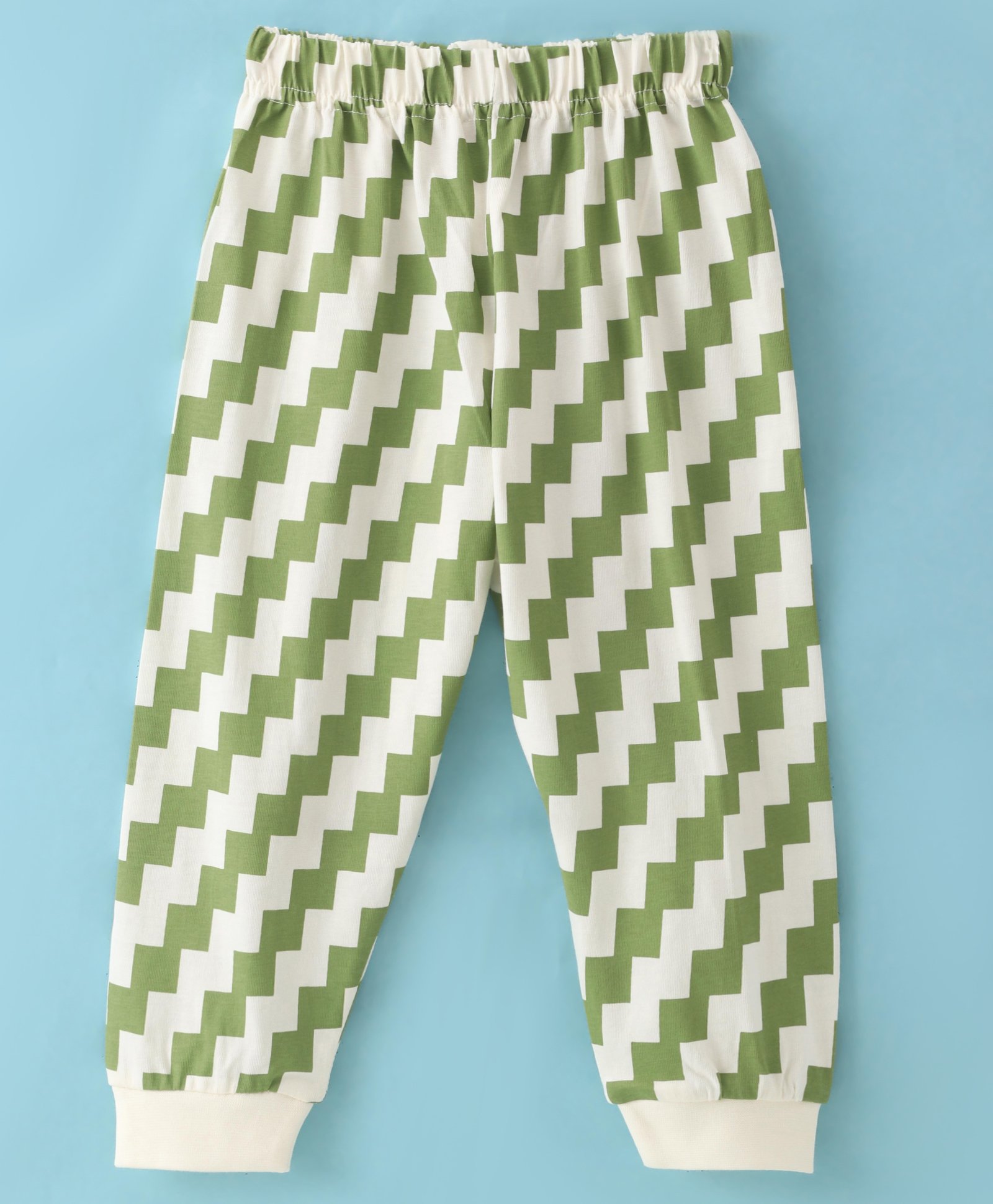 OLLYPOP Single Jersey Knit Full Length Striped Lounge Pant - Green & Cream-picture-16